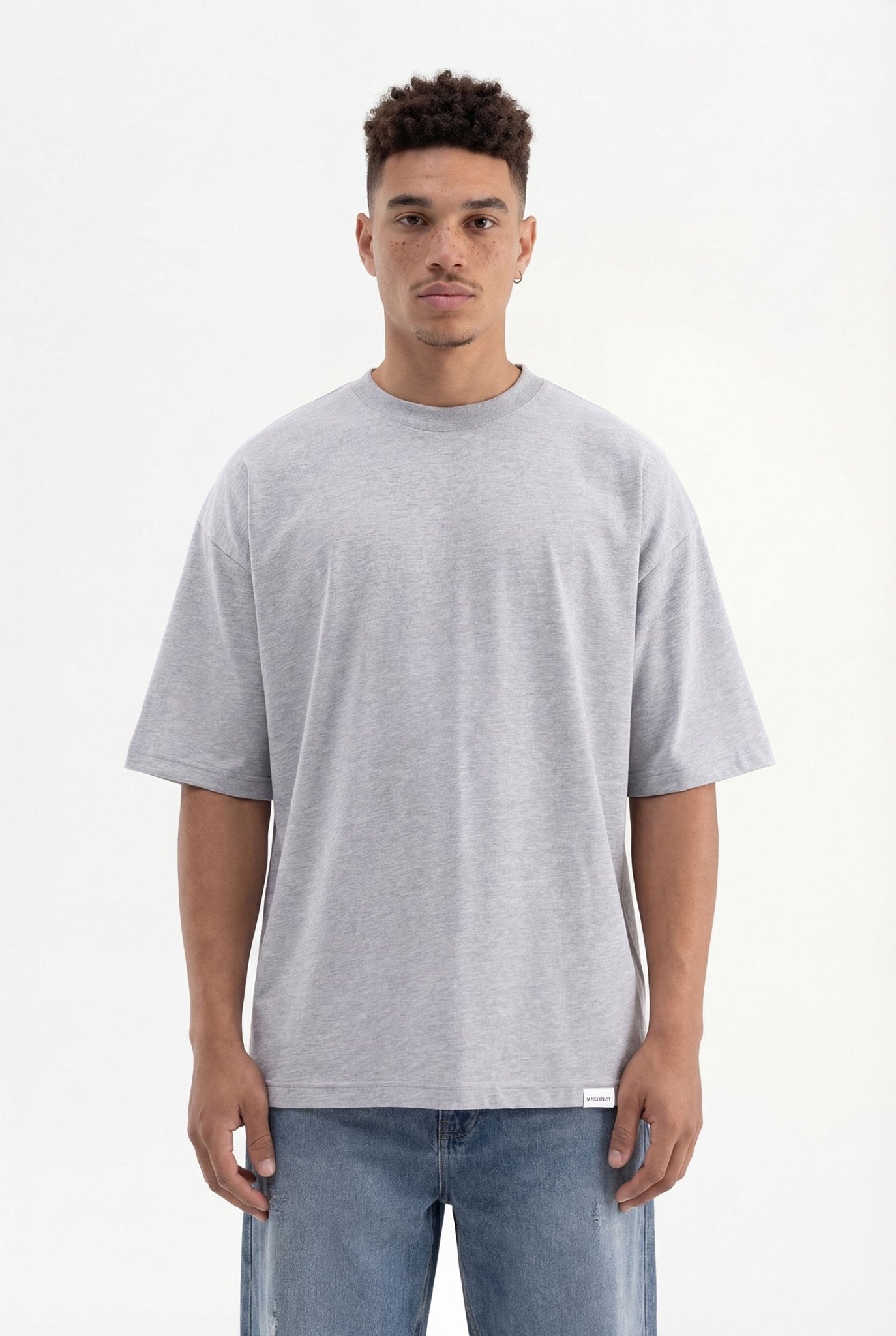 Erkek Basic Super Pamuklu Oversize Tişört Gri Melanj
