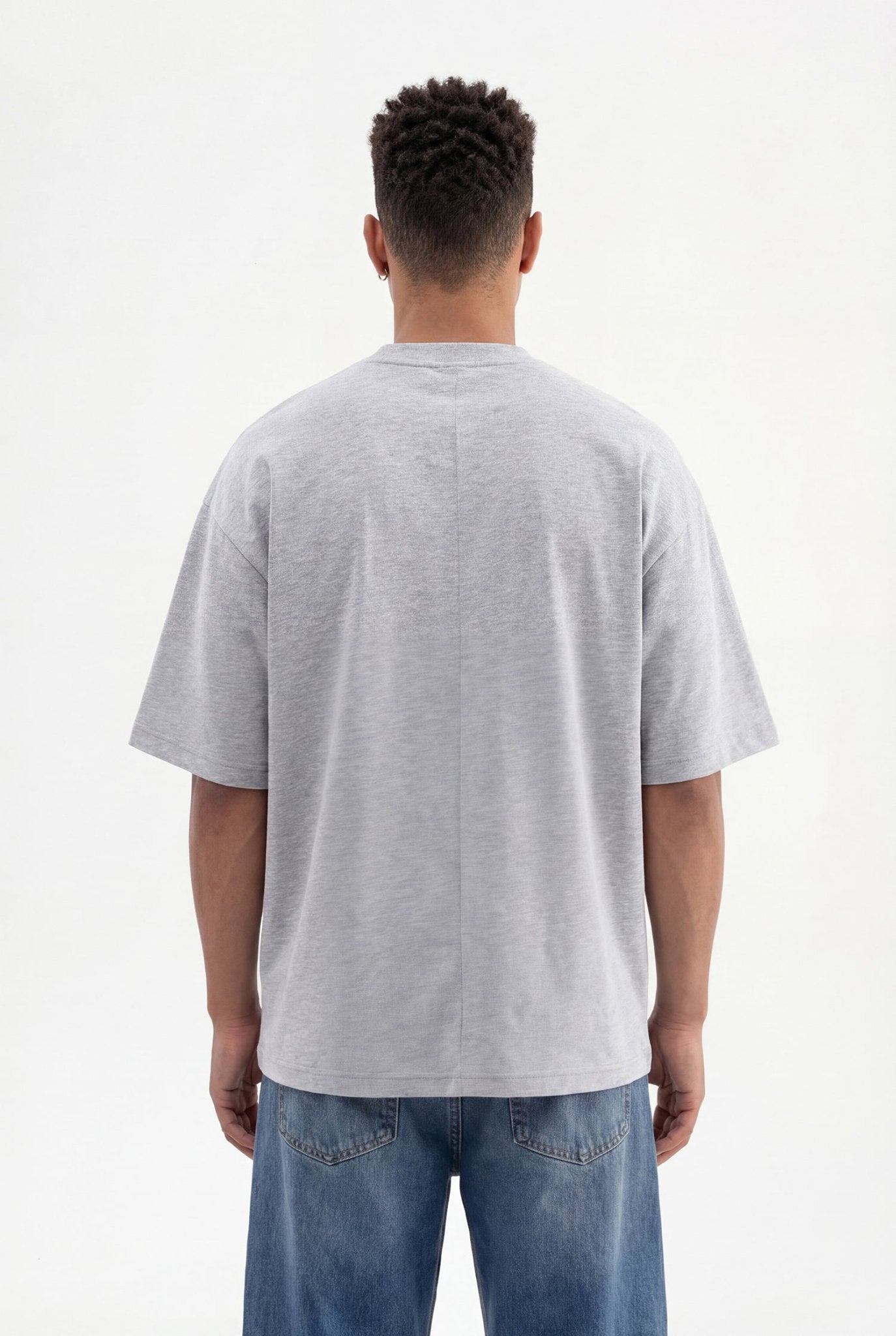 Erkek Basic Super Pamuklu Oversize Tişört Gri Melanj