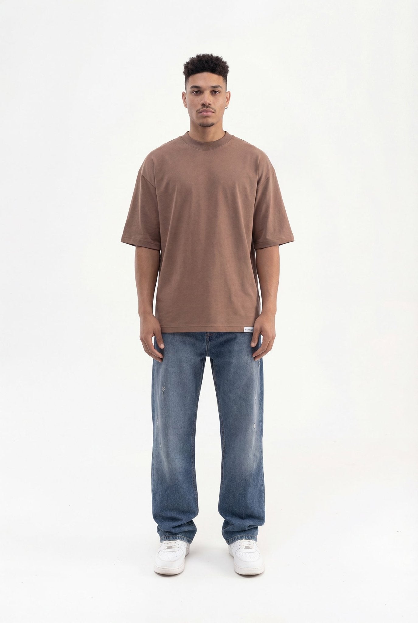 Erkek Basic Super Pamuklu Oversize Tişört Kakao