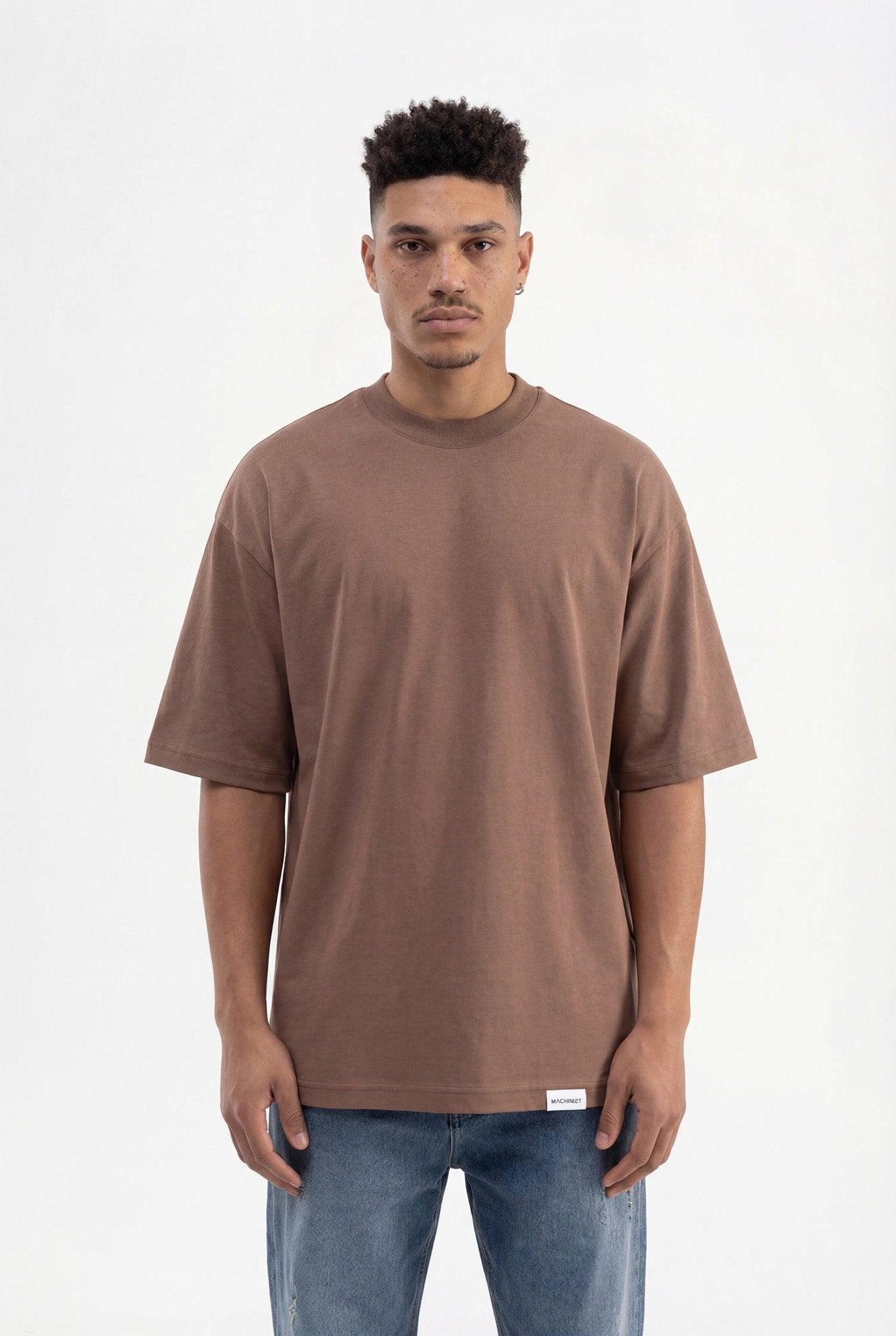 Erkek Basic Super Pamuklu Oversize Tişört Kakao