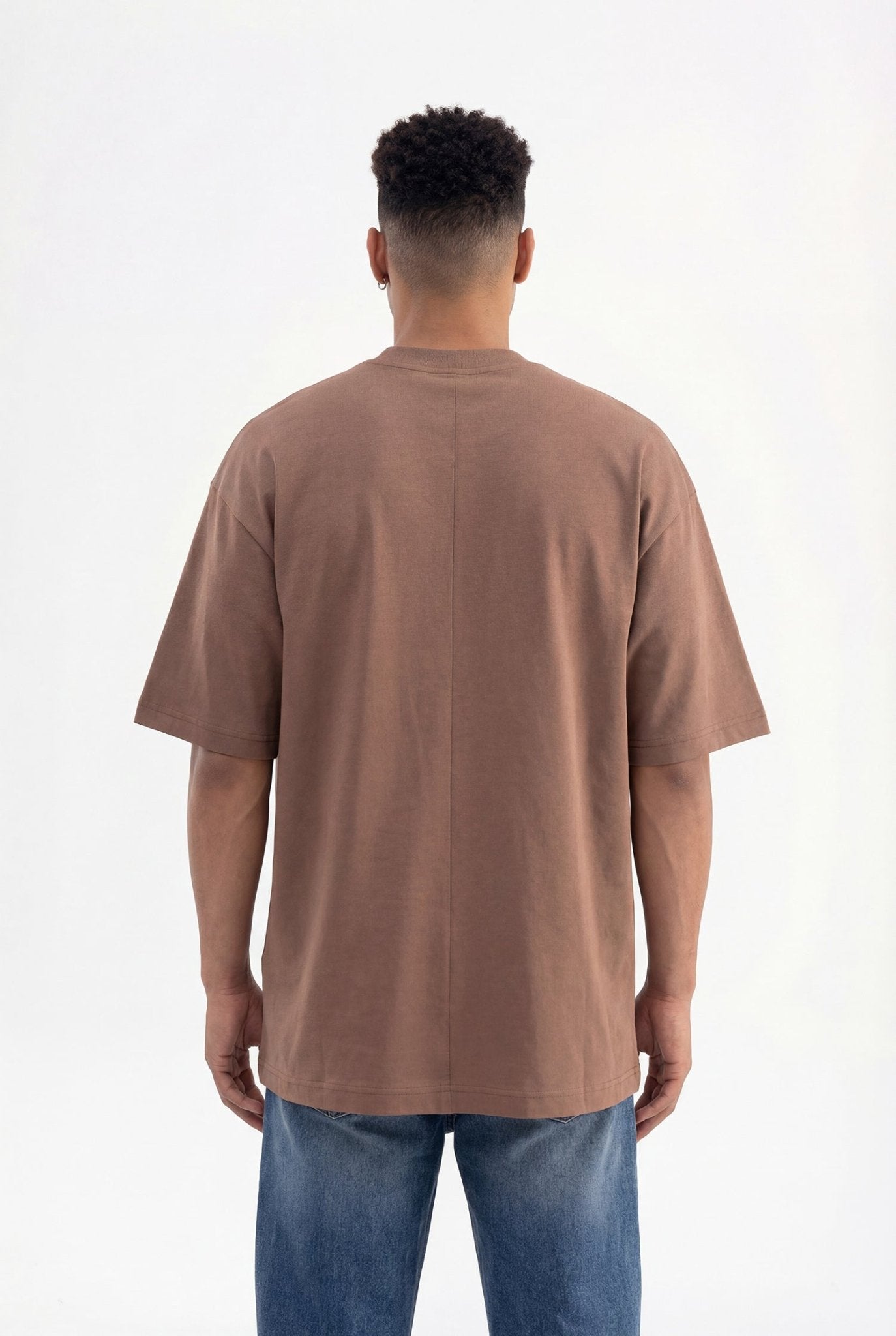Erkek Basic Super Pamuklu Oversize Tişört Kakao