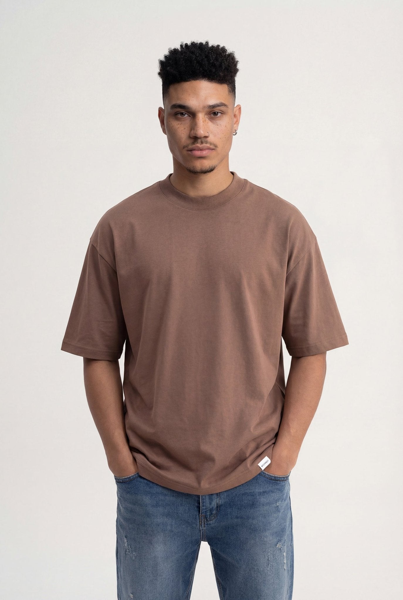 Erkek Basic Super Pamuklu Oversize Tişört Kakao
