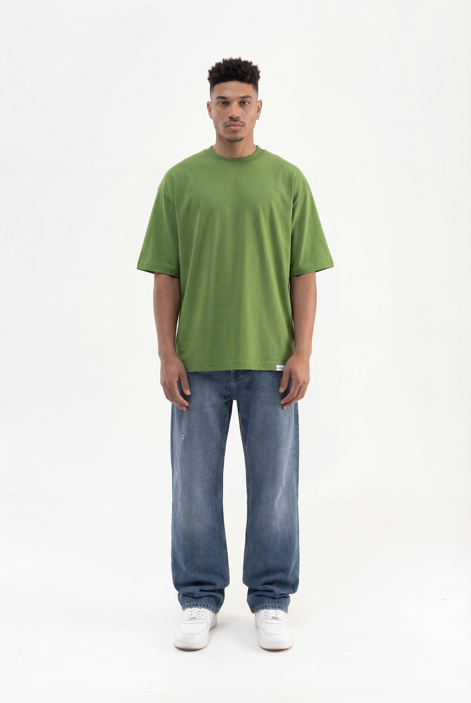 Erkek Basic Pamuklu Super Oversize Tişört Kale Yeşili-5