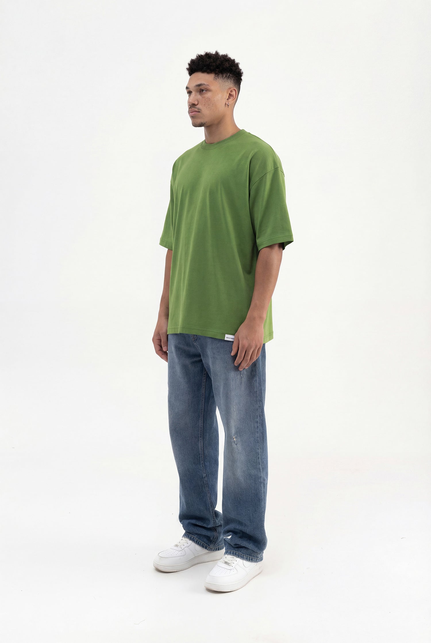 Erkek Basic Pamuklu Super Oversize Tişört Kale Yeşili-6