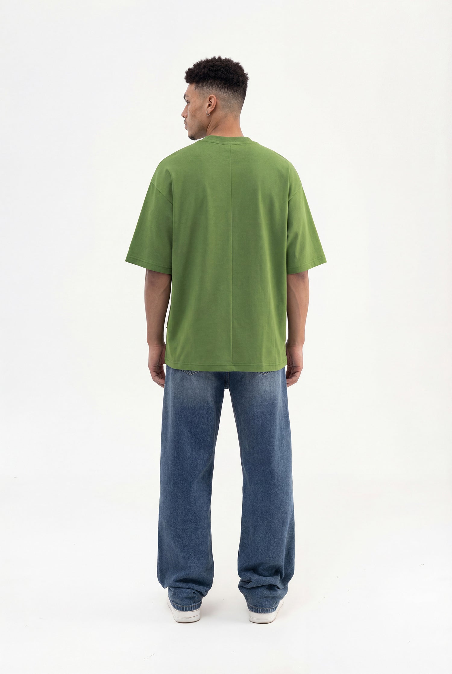 Erkek Basic Pamuklu Super Oversize Tişört Kale Yeşili-7