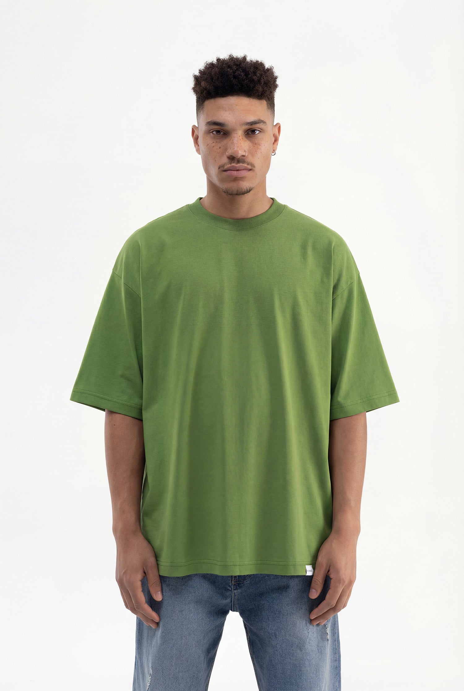 Erkek Basic Pamuklu Super Oversize Tişört Kale Yeşili