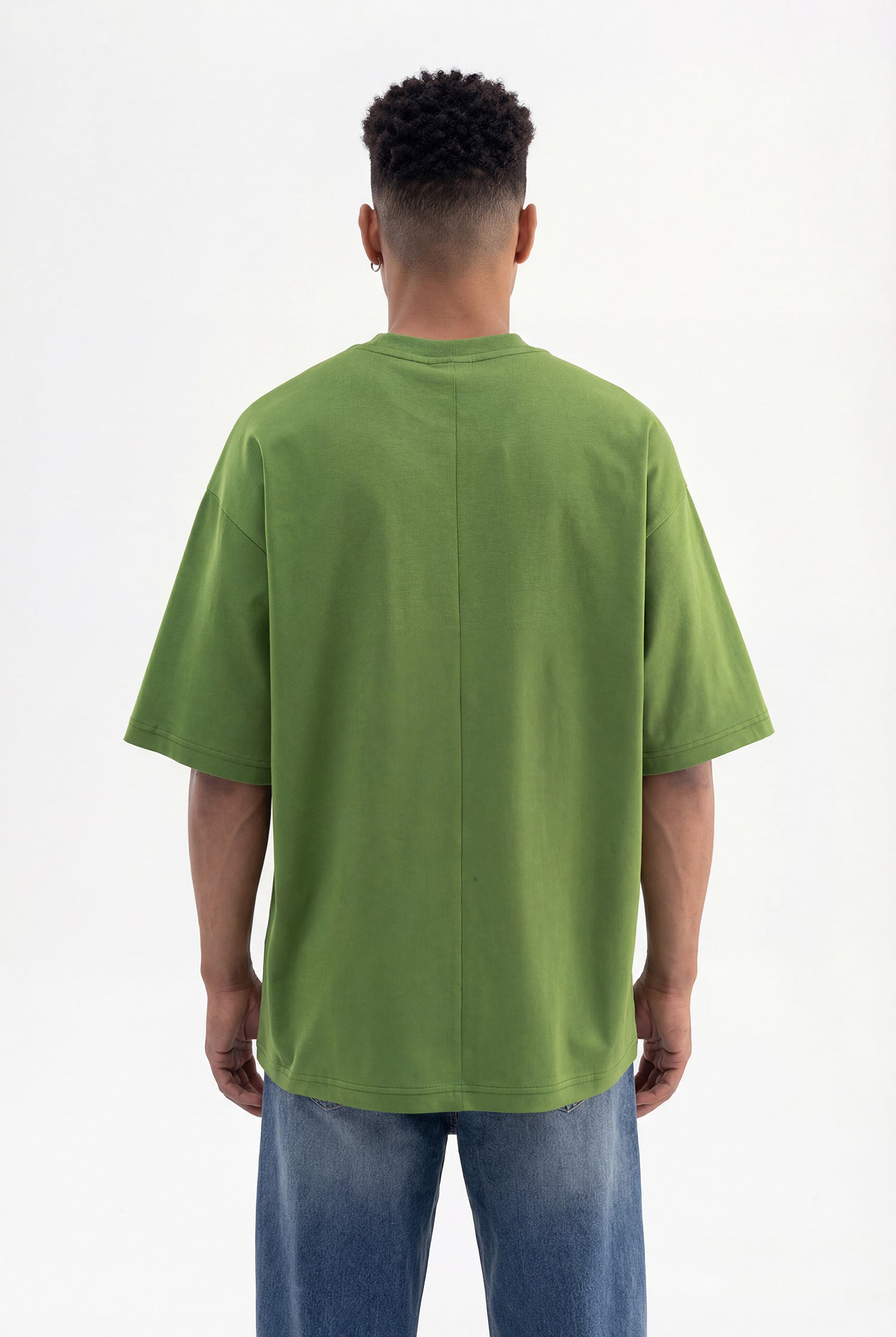 Erkek Basic Pamuklu Super Oversize Tişört Kale Yeşili-4