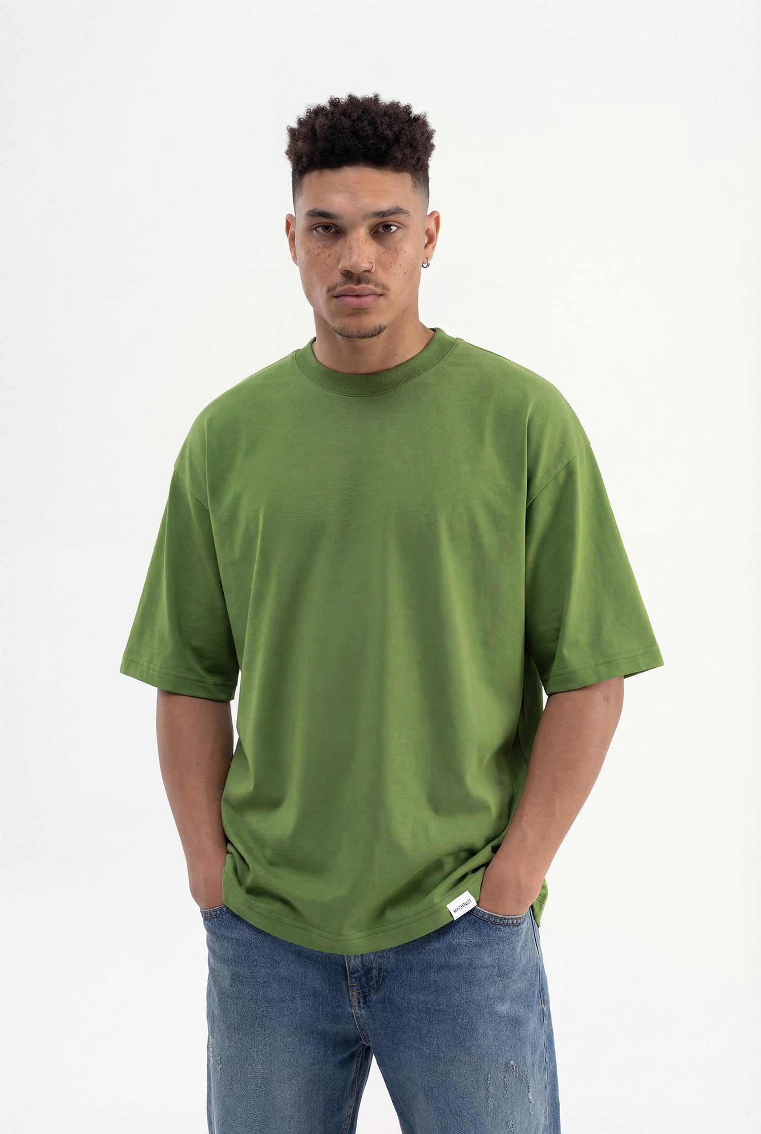 Erkek Basic Pamuklu Super Oversize Tişört Kale Yeşili