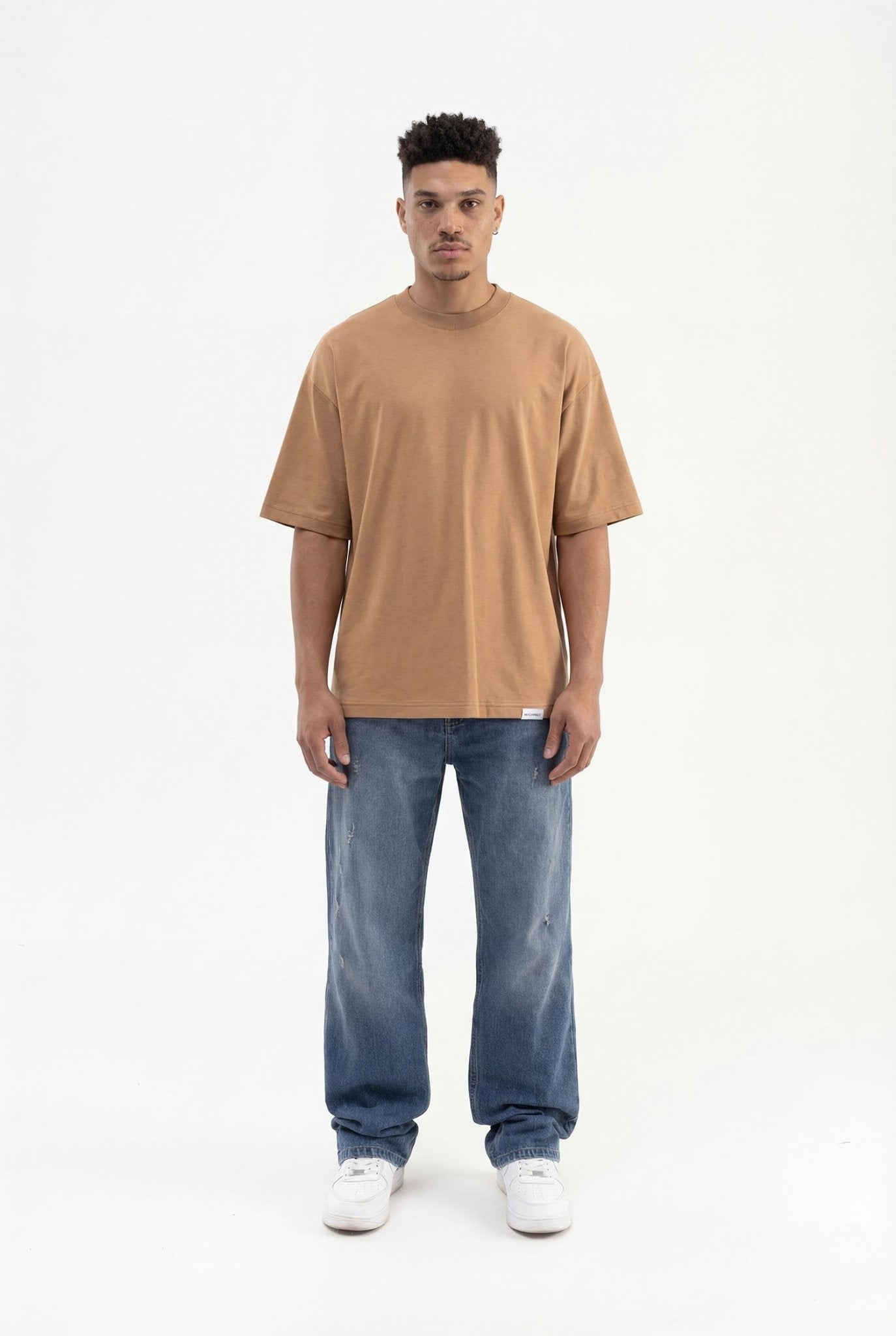 Erkek Basic Super Pamuklu Oversize Tişört Kapuçino