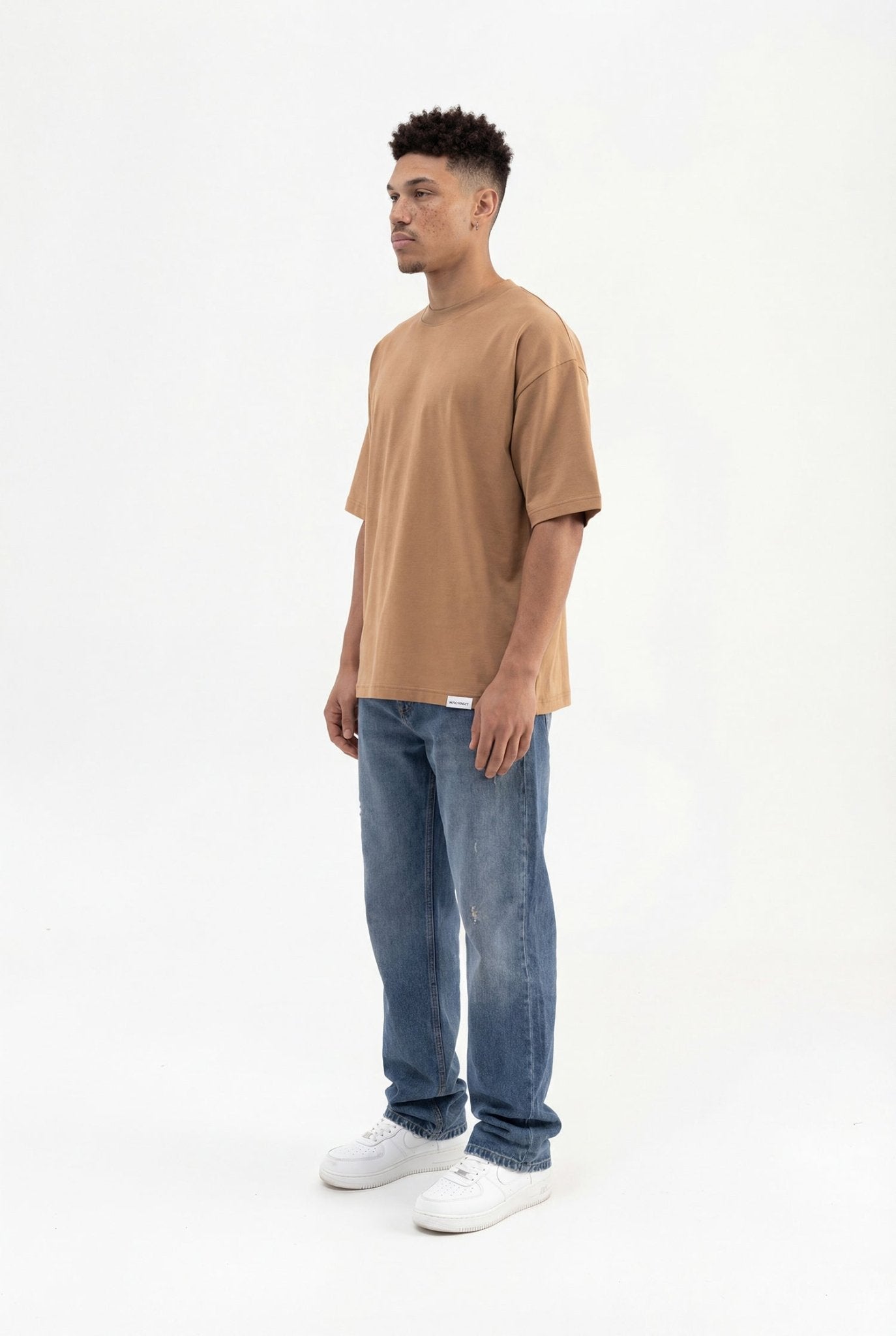 Erkek Basic Super Pamuklu Oversize Tişört Kapuçino