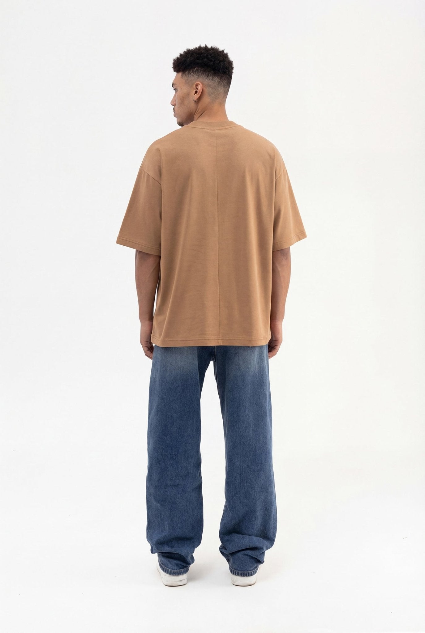 Erkek Basic Super Pamuklu Oversize Tişört Kapuçino
