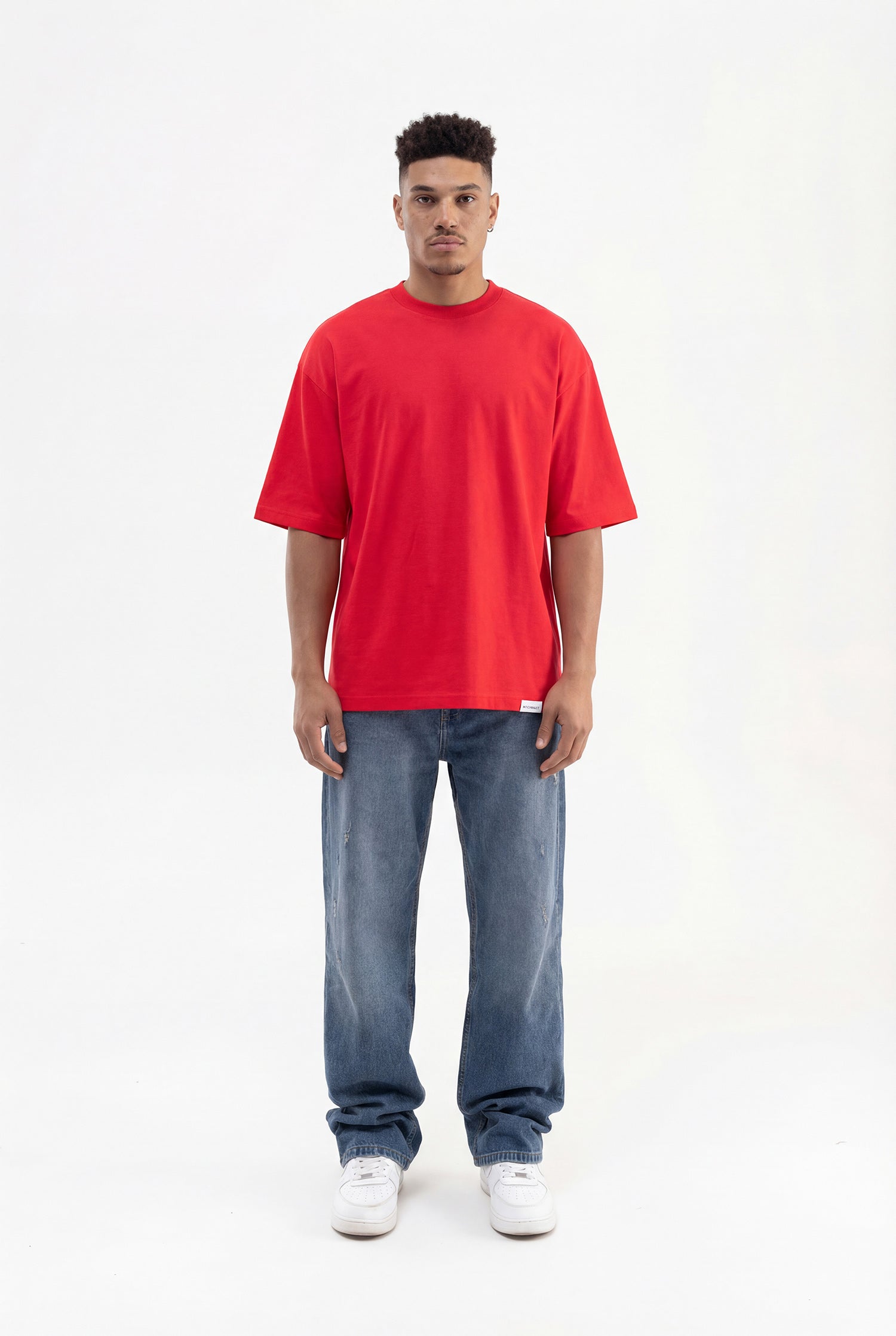 Erkek Basic Pamuklu Super Oversize Tişört Kırmızı-4