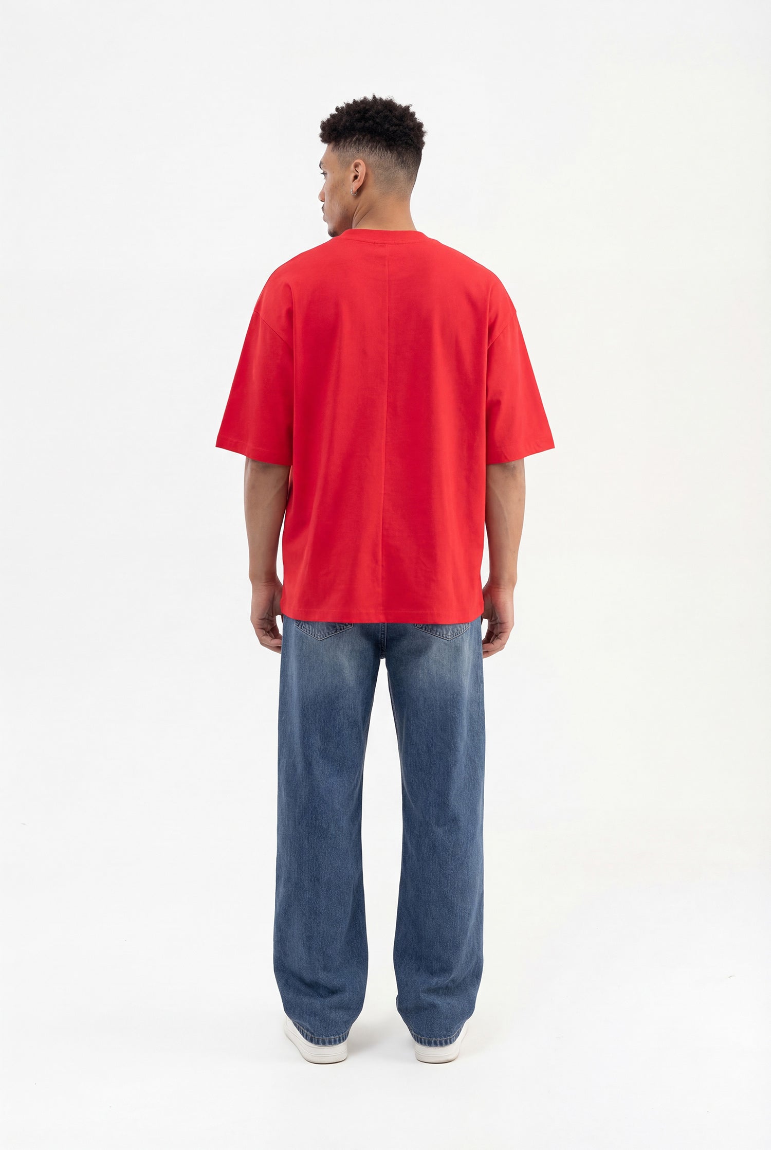 Erkek Basic Pamuklu Super Oversize Tişört Kırmızı-6
