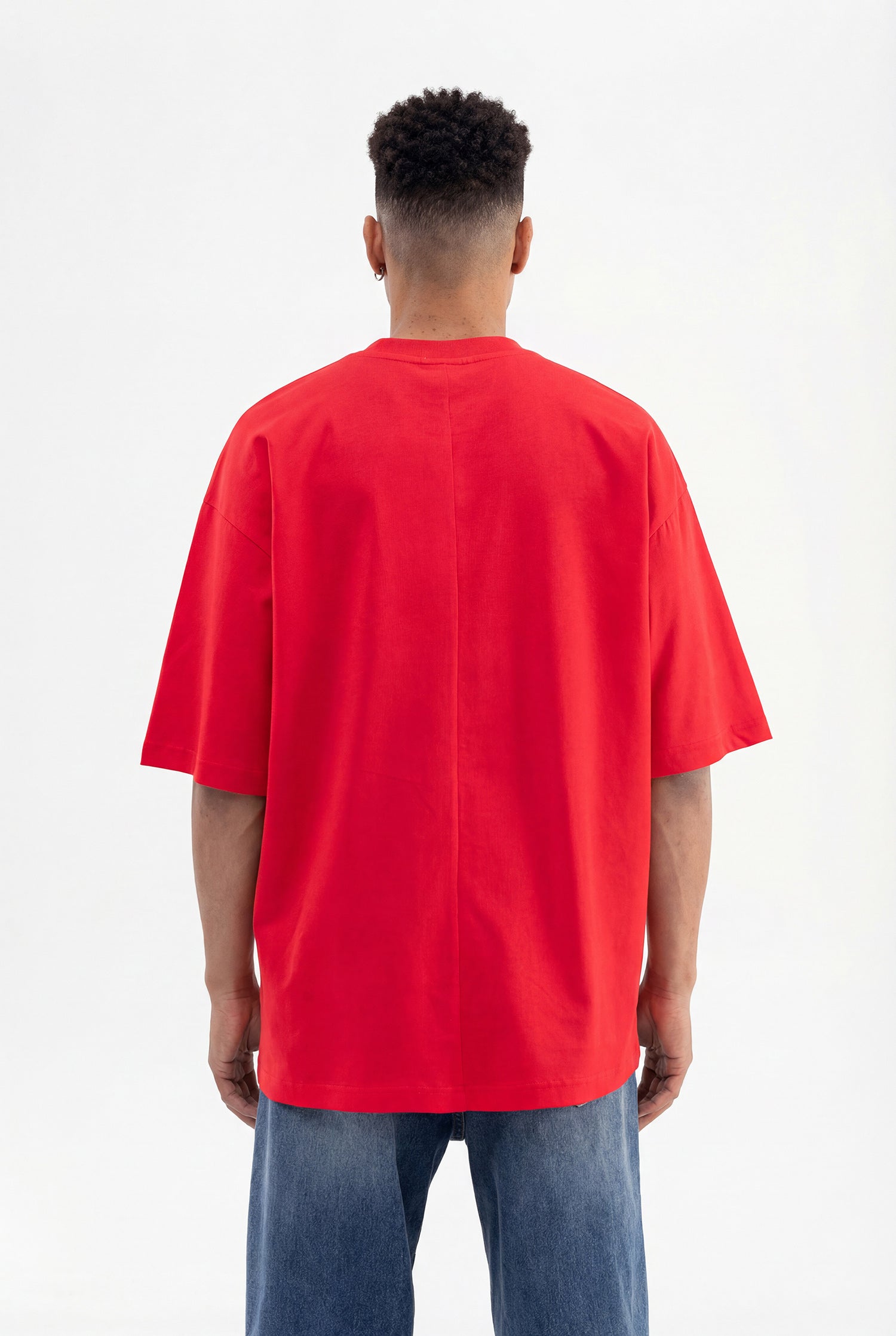 Erkek Basic Pamuklu Super Oversize Tişört Kırmızı-3
