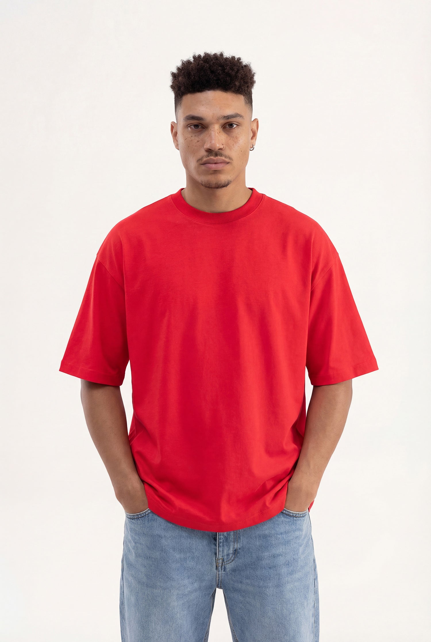 Erkek Basic Pamuklu Super Oversize Tişört Kırmızı