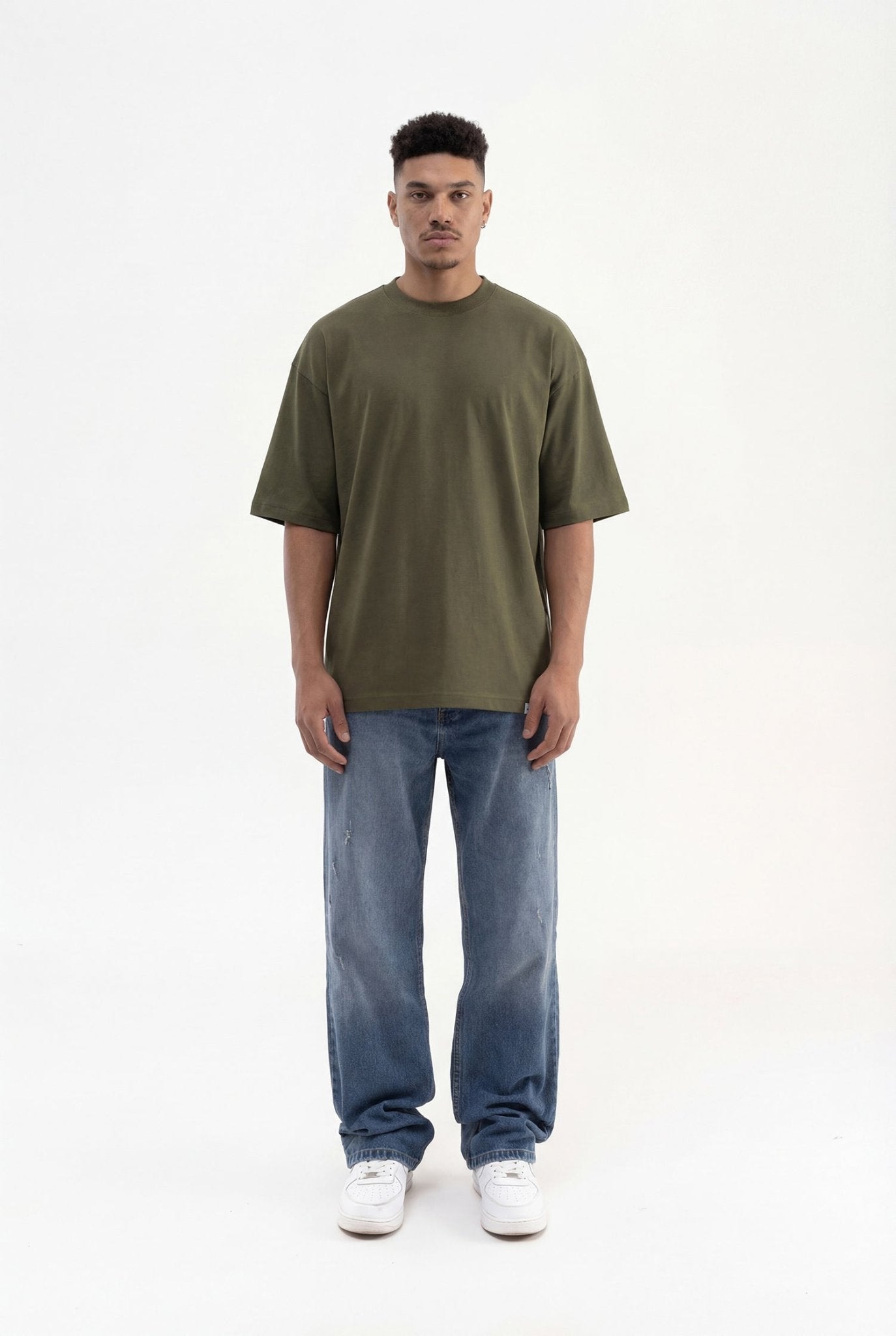 Erkek Basic Super Pamuklu Oversize Tişört Koyu Haki