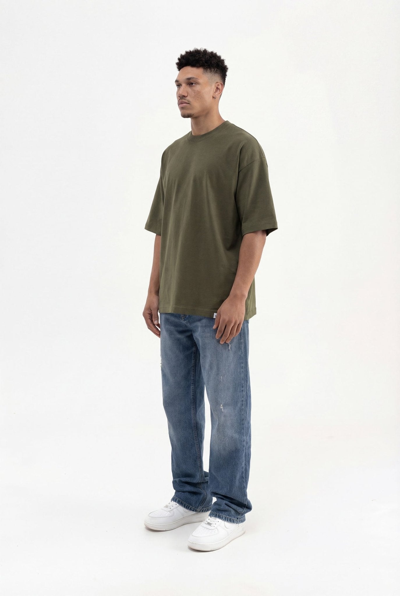 Erkek Basic Super Pamuklu Oversize Tişört Koyu Haki