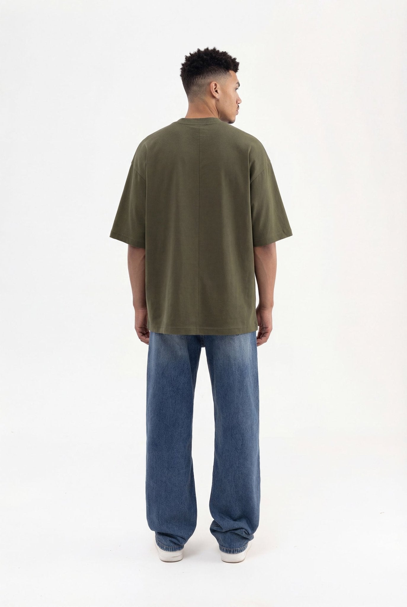 Erkek Basic Super Pamuklu Oversize Tişört Koyu Haki