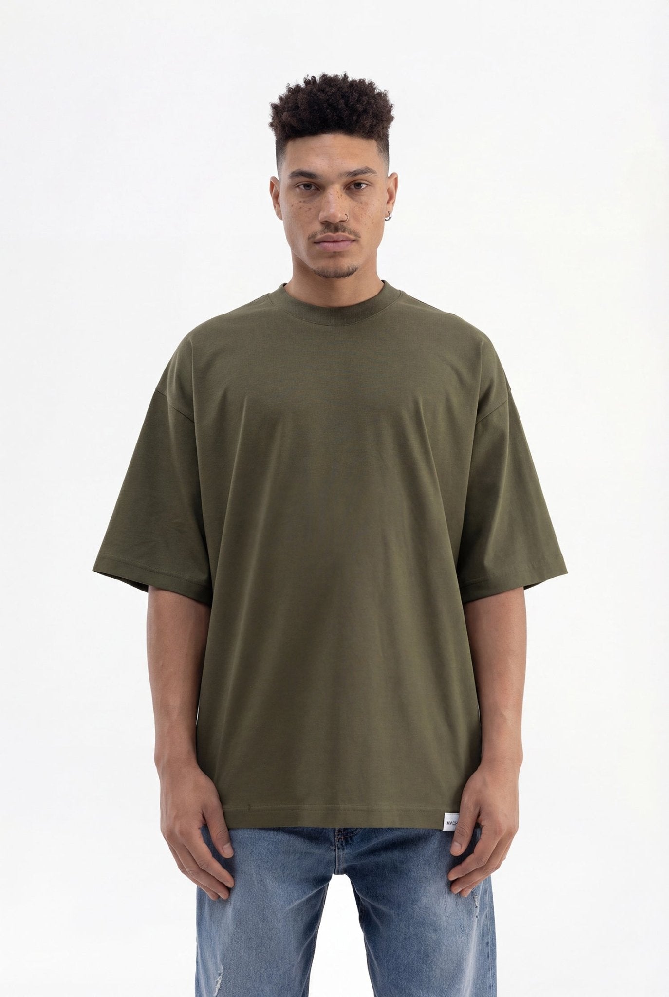 Erkek Basic Super Pamuklu Oversize Tişört Koyu Haki