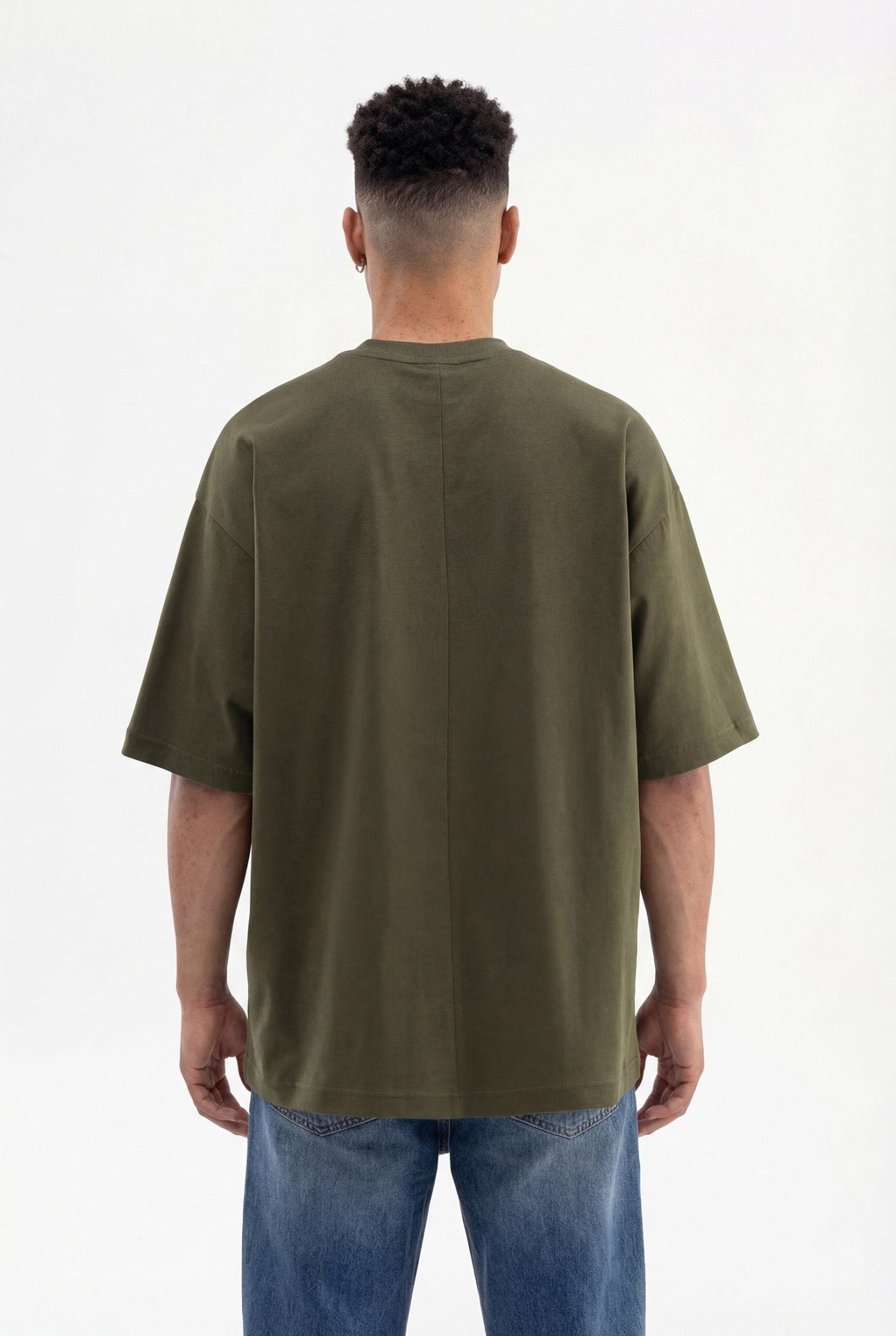 Erkek Basic Super Pamuklu Oversize Tişört Koyu Haki