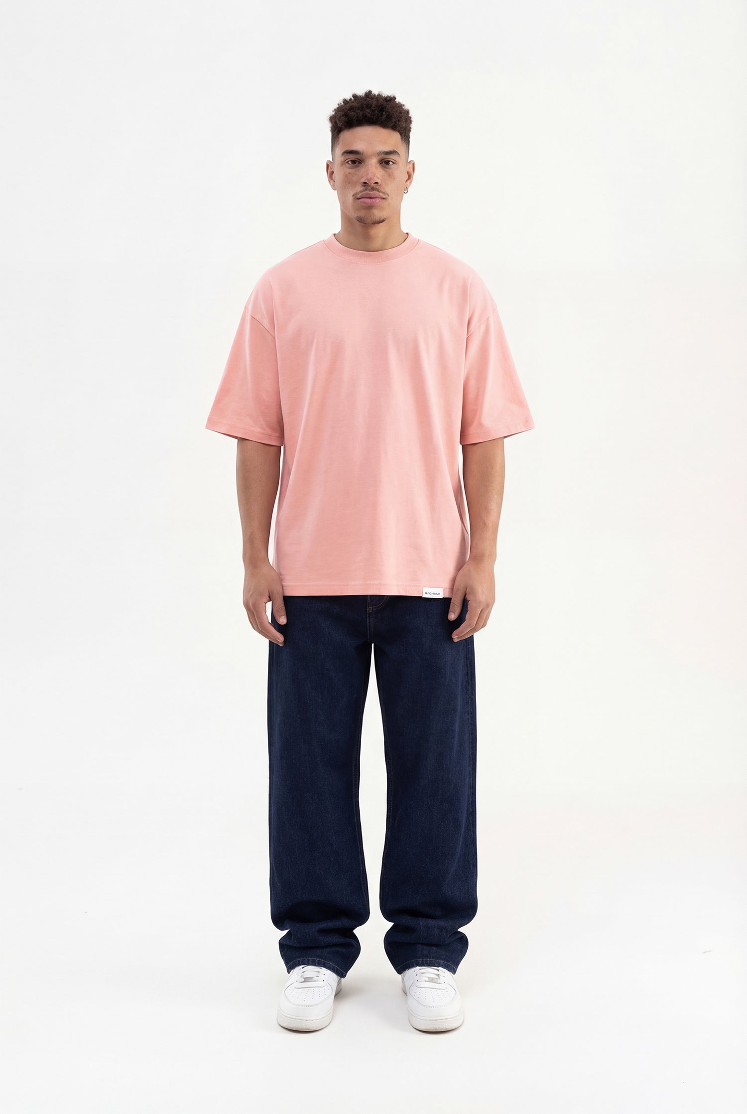 Erkek Basic Pamuklu Super Oversize Tişört Koyu Pudra-5
