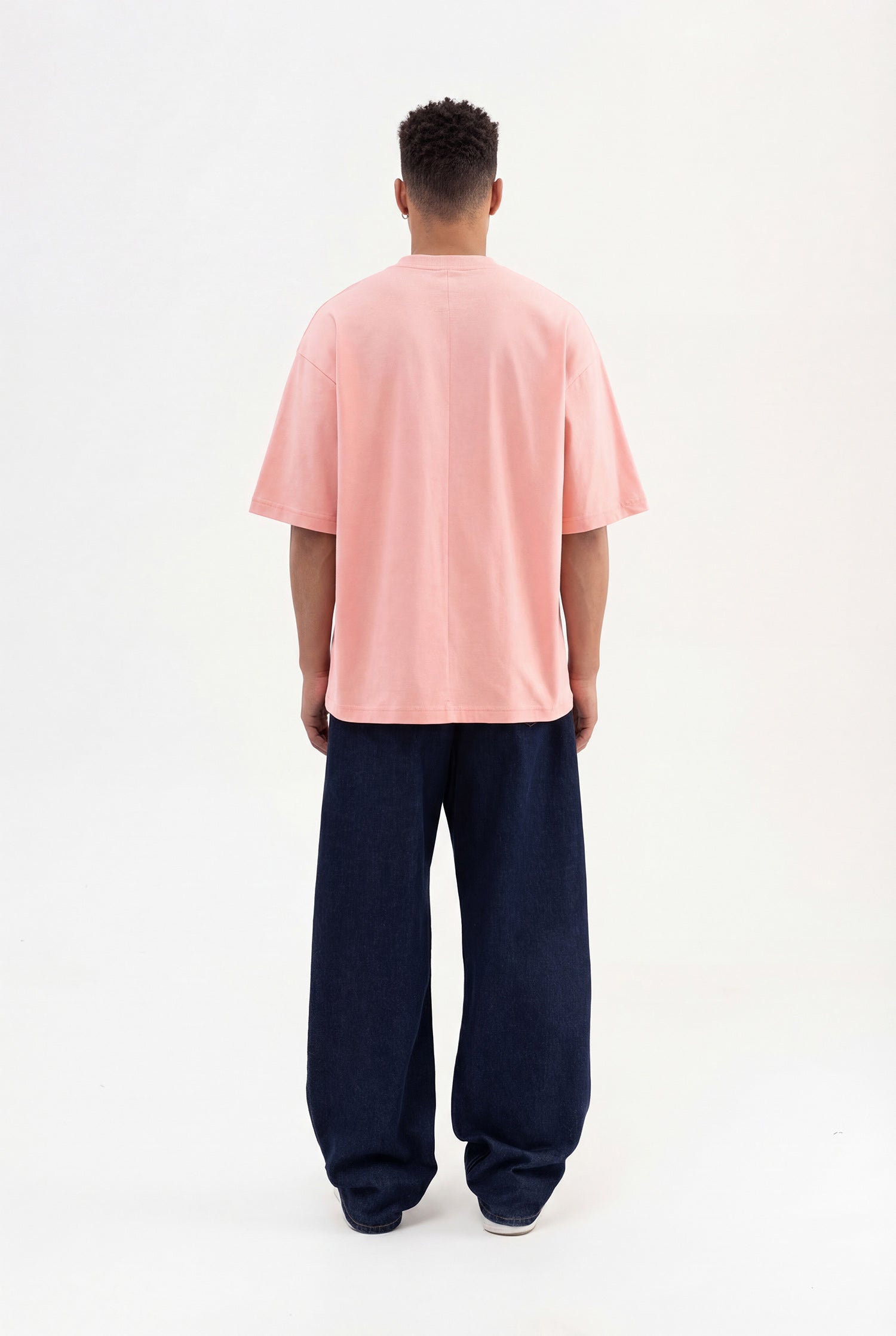 Erkek Basic Pamuklu Super Oversize Tişört Koyu Pudra-7