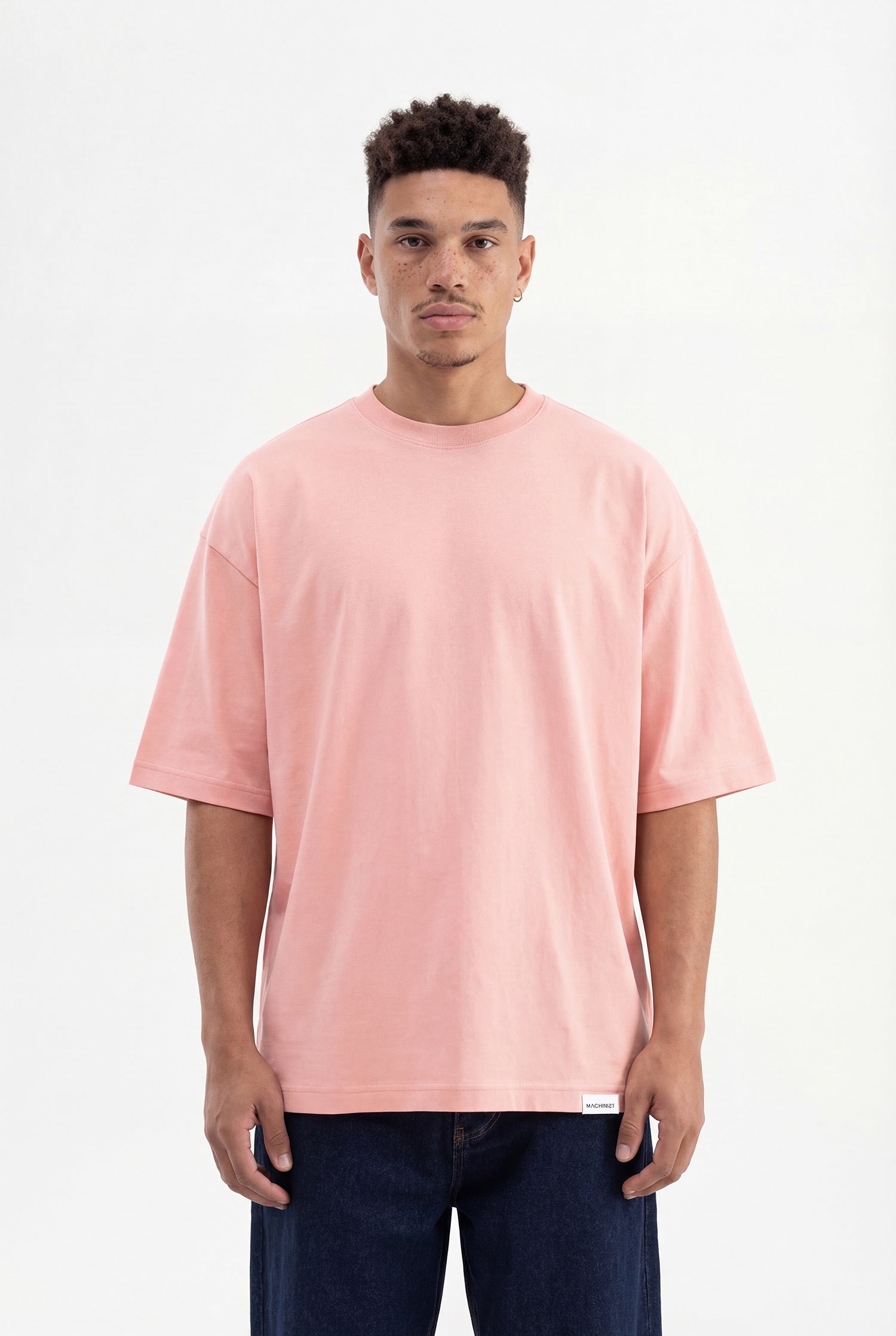 Erkek Basic Pamuklu Super Oversize Tişört Koyu Pudra
