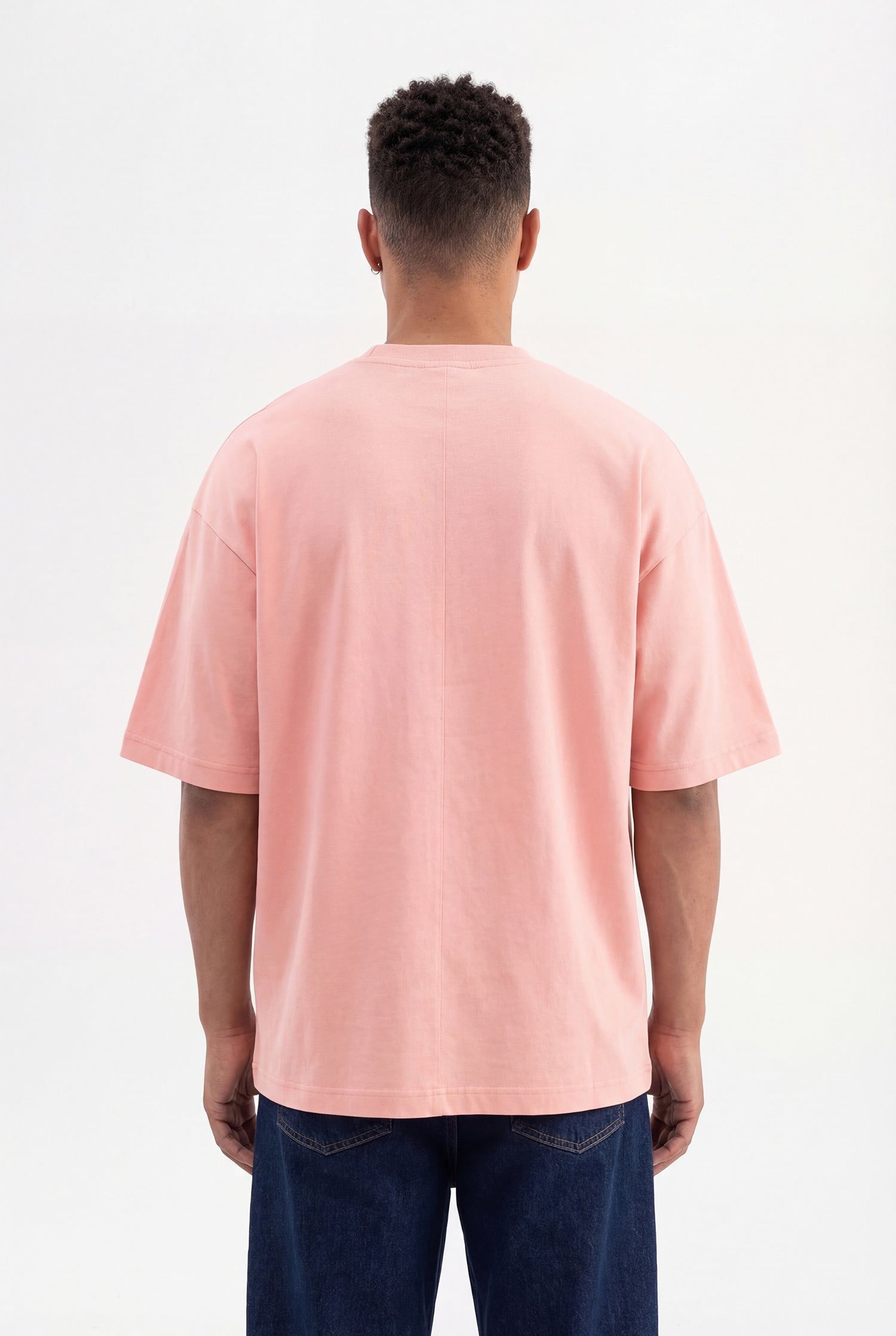 Erkek Basic Pamuklu Super Oversize Tişört Koyu Pudra-4