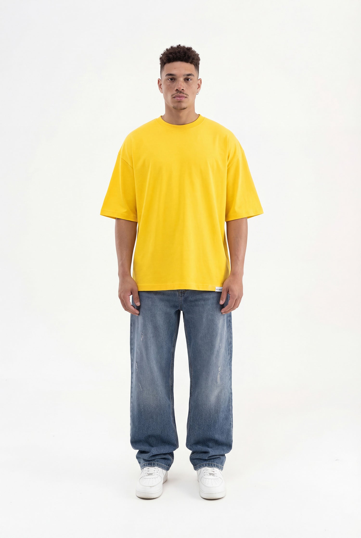 Erkek Basic Pamuklu Super Oversize Tişört Koyu Sarı-5