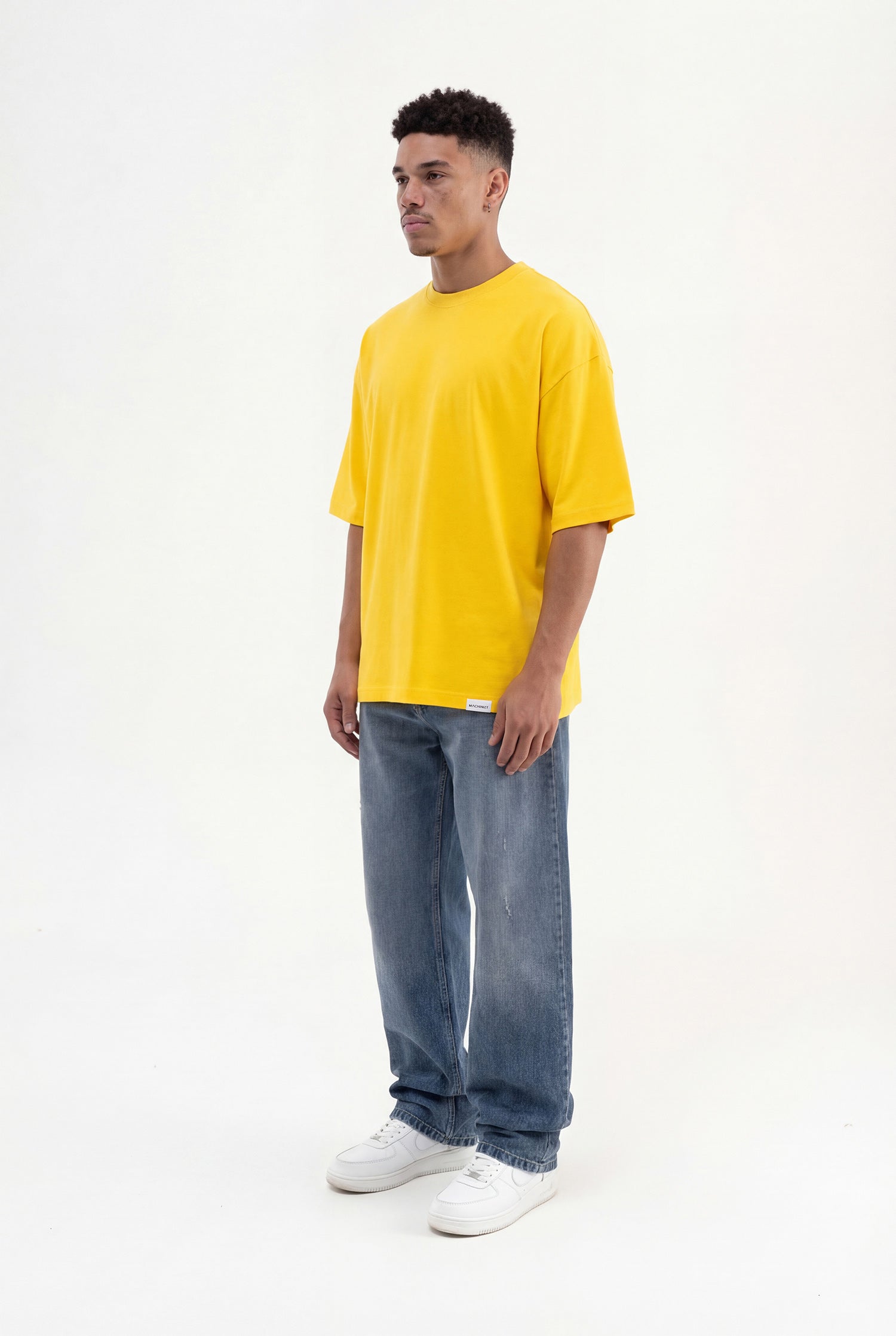 Erkek Basic Pamuklu Super Oversize Tişört Koyu Sarı-6