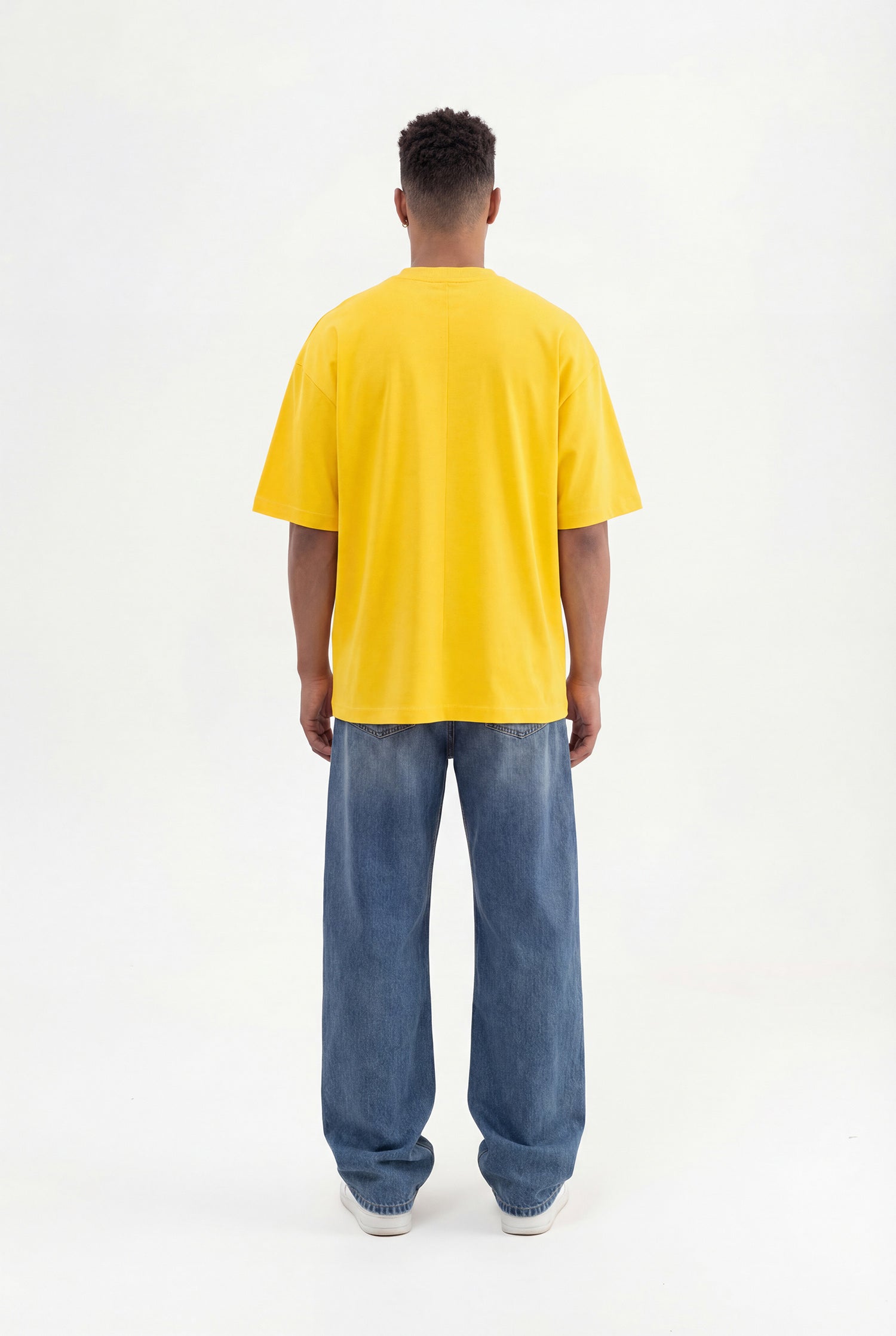 Erkek Basic Pamuklu Super Oversize Tişört Koyu Sarı-7