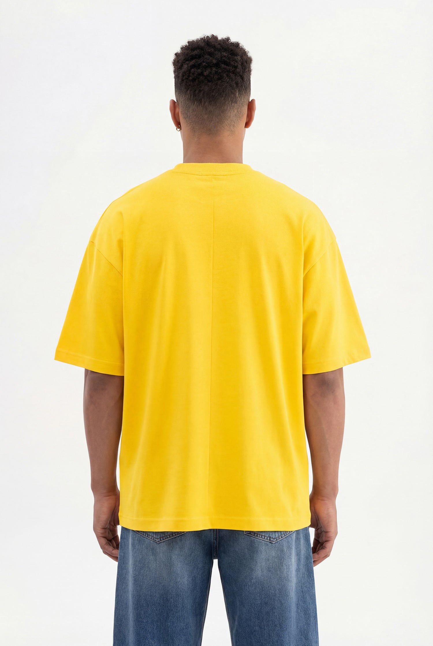 Erkek Basic Pamuklu Super Oversize Tişört Koyu Sarı-4