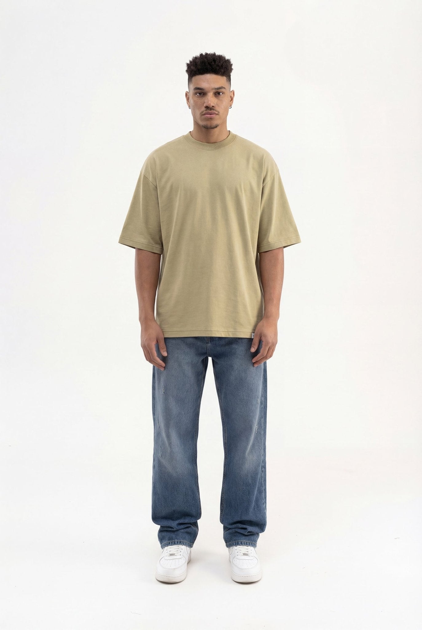 Erkek Basic Super Pamuklu Oversize Tişört Küf Yeşili