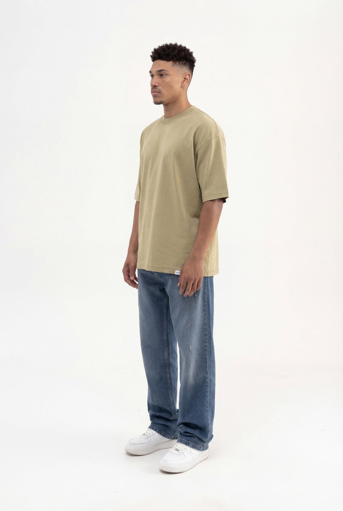 Erkek Basic Super Pamuklu Oversize Tişört Küf Yeşili