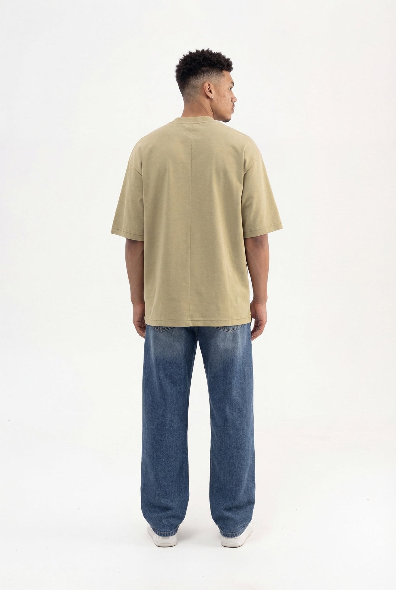 Erkek Basic Super Pamuklu Oversize Tişört Küf Yeşili