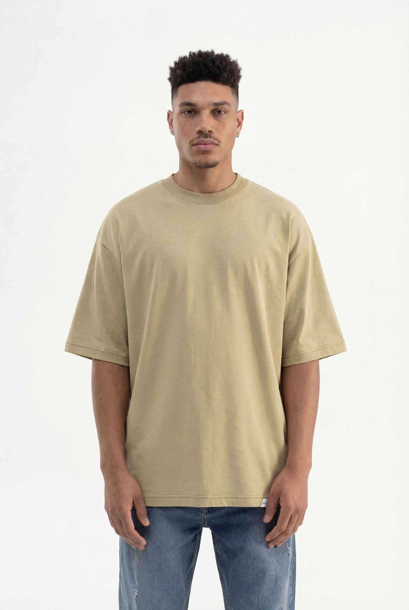 Erkek Basic Super Pamuklu Oversize Tişört Küf Yeşili