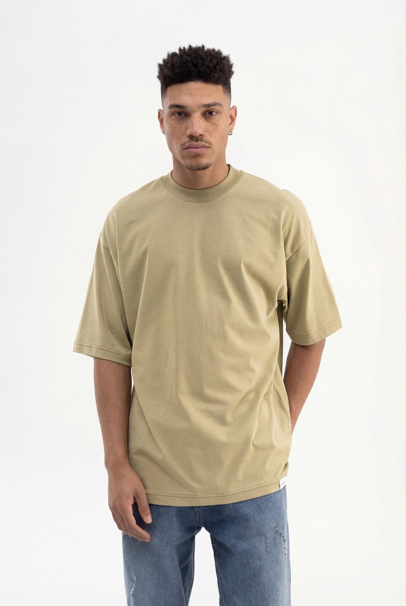 Erkek Basic Super Pamuklu Oversize Tişört Küf Yeşili