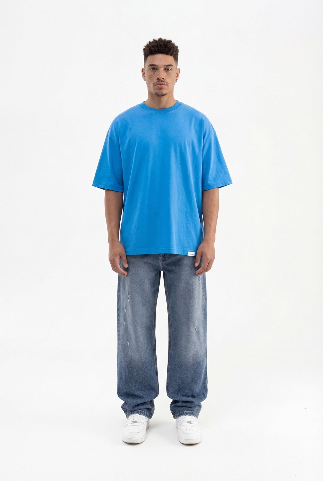 Erkek Basic Super Pamuklu Oversize Tişört Mavi