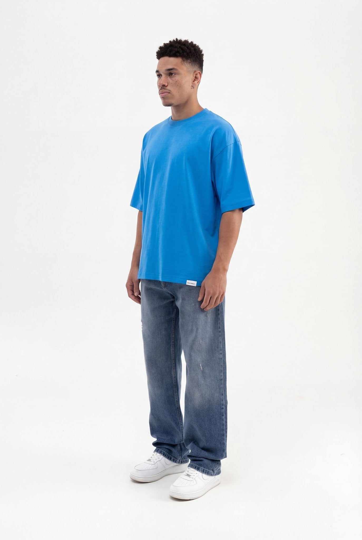 Erkek Basic Super Pamuklu Oversize Tişört Mavi