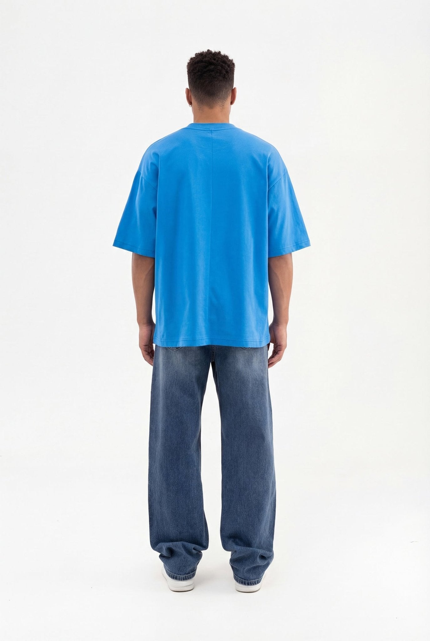 Erkek Basic Super Pamuklu Oversize Tişört Mavi