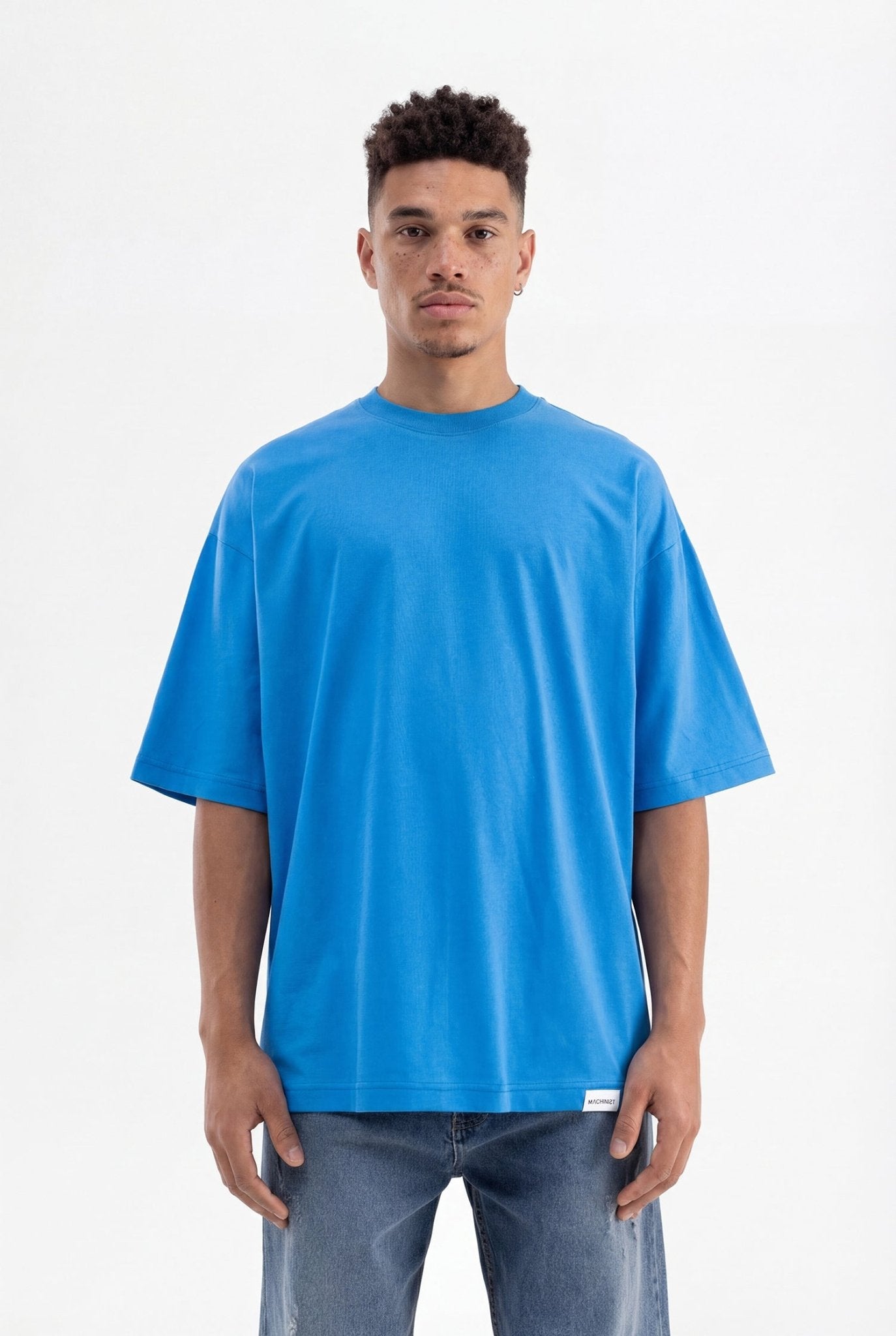 Erkek Basic Super Pamuklu Oversize Tişört Mavi