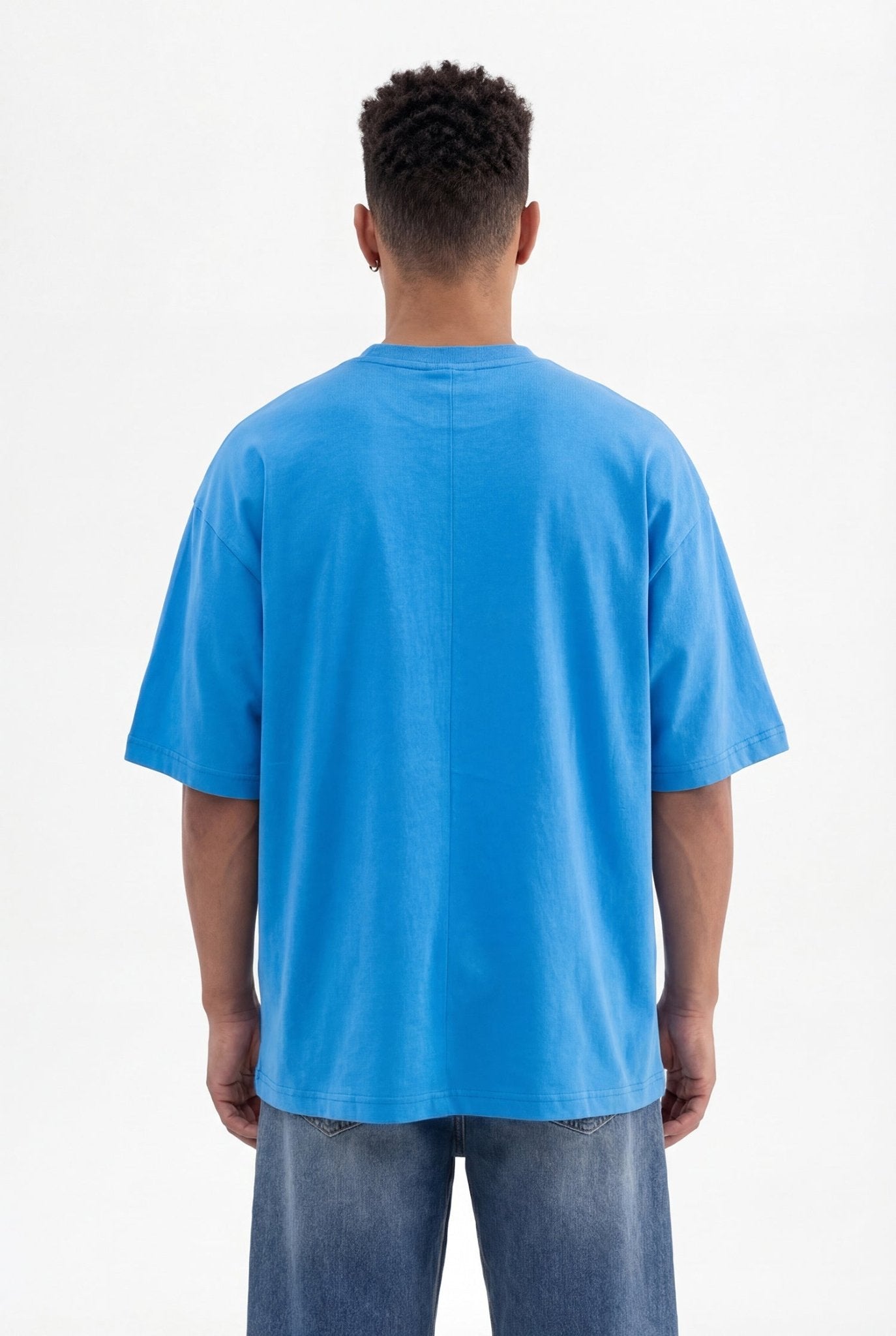 Erkek Basic Super Pamuklu Oversize Tişört Mavi
