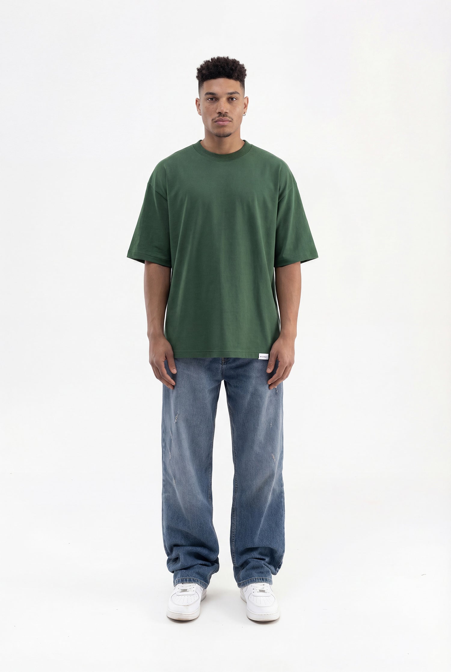 Erkek Basic Pamuklu Super Oversize Tişört Nefti Yeşili-5