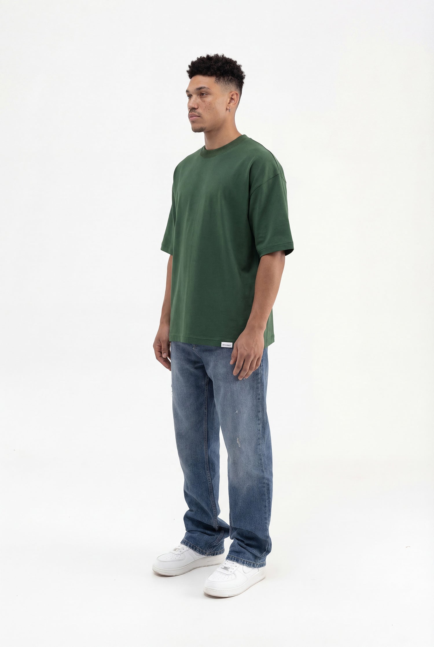 Erkek Basic Pamuklu Super Oversize Tişört Nefti Yeşili-6