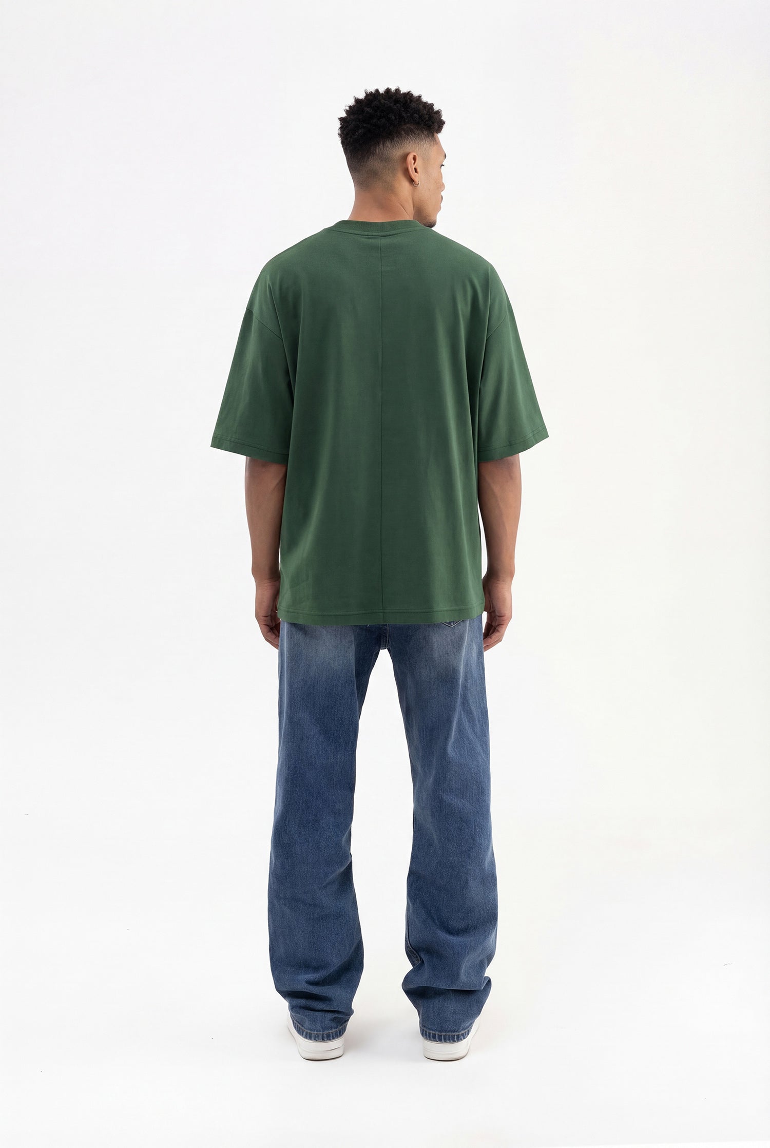 Erkek Basic Pamuklu Super Oversize Tişört Nefti Yeşili-7
