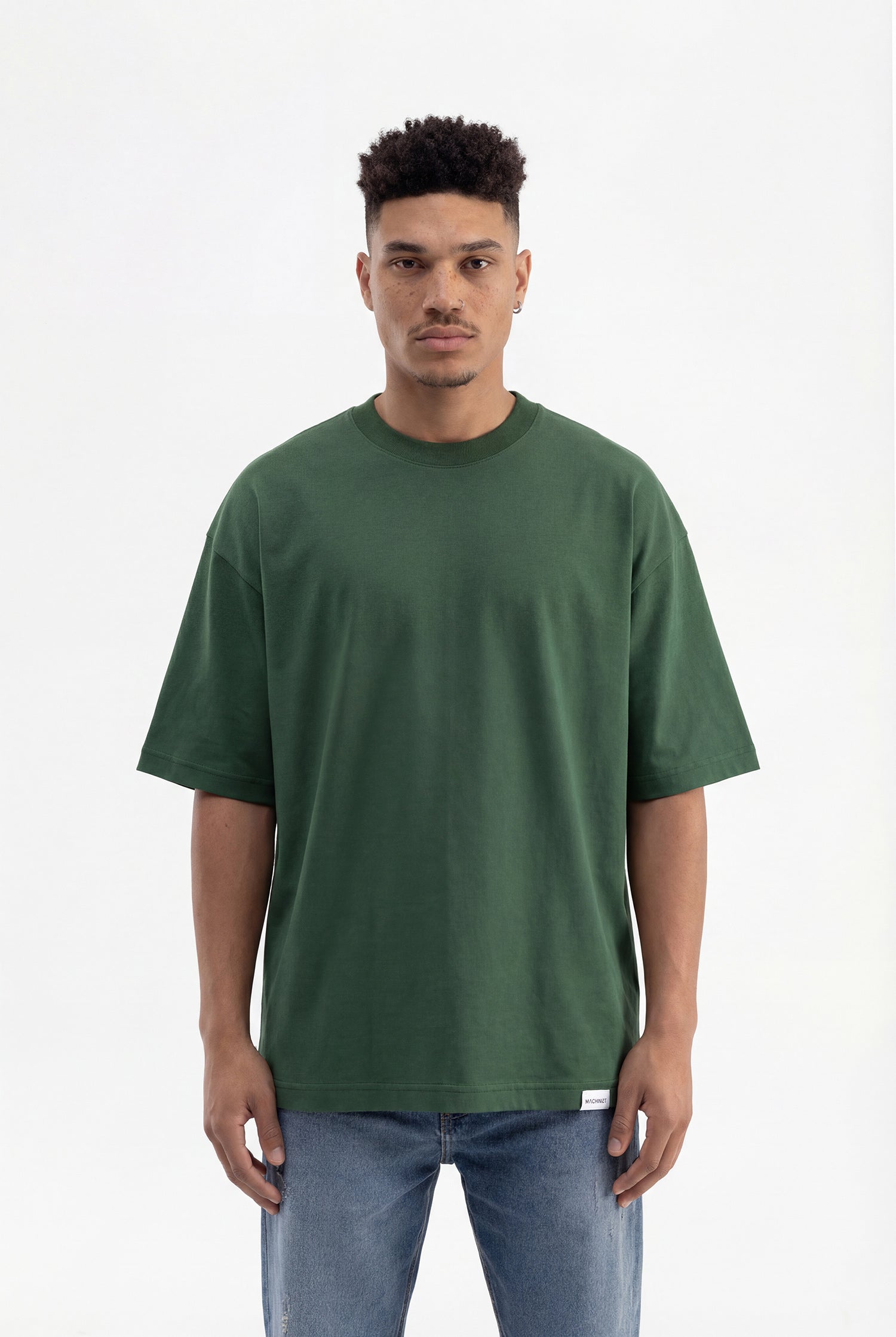 Erkek Basic Pamuklu Super Oversize Tişört Nefti Yeşili