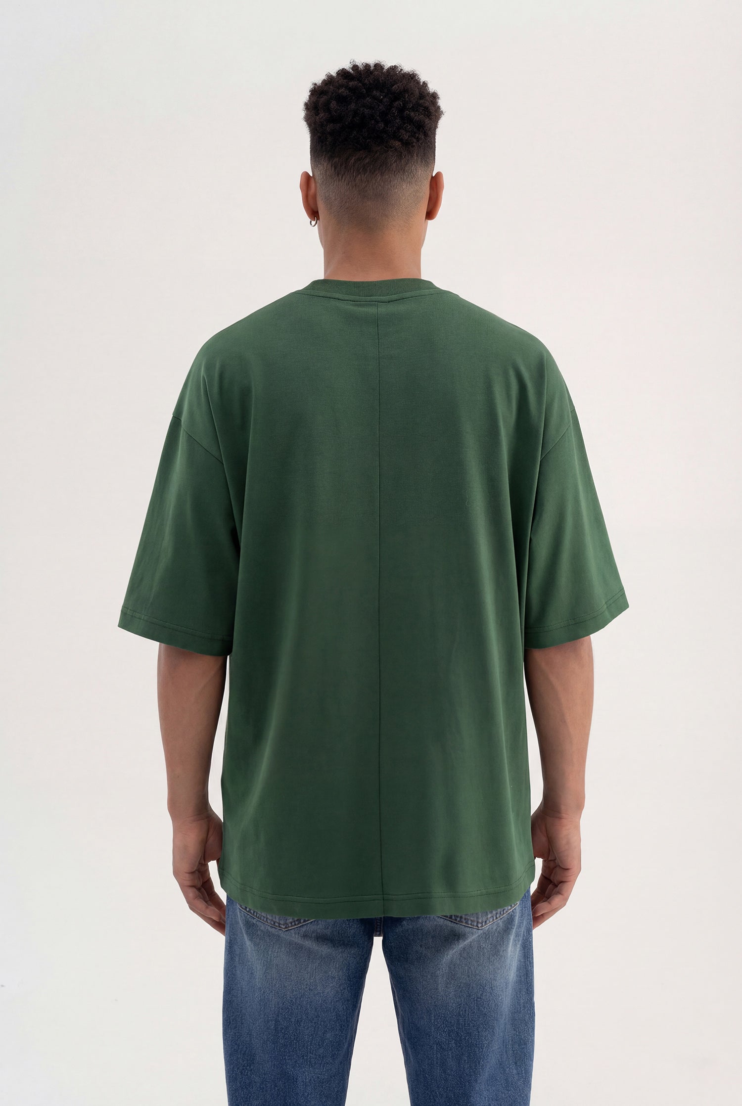 Erkek Basic Pamuklu Super Oversize Tişört Nefti Yeşili-4