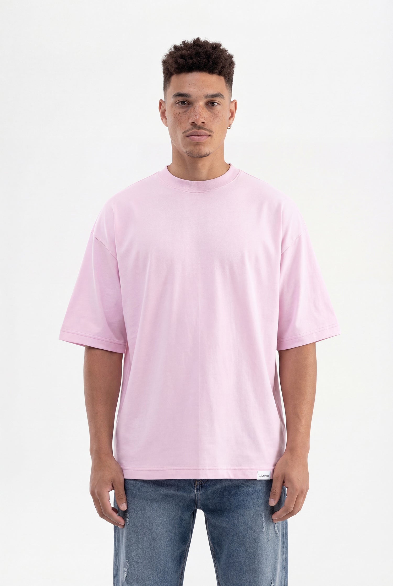 Erkek Basic Pamuklu Super Oversize Tişört Pembe