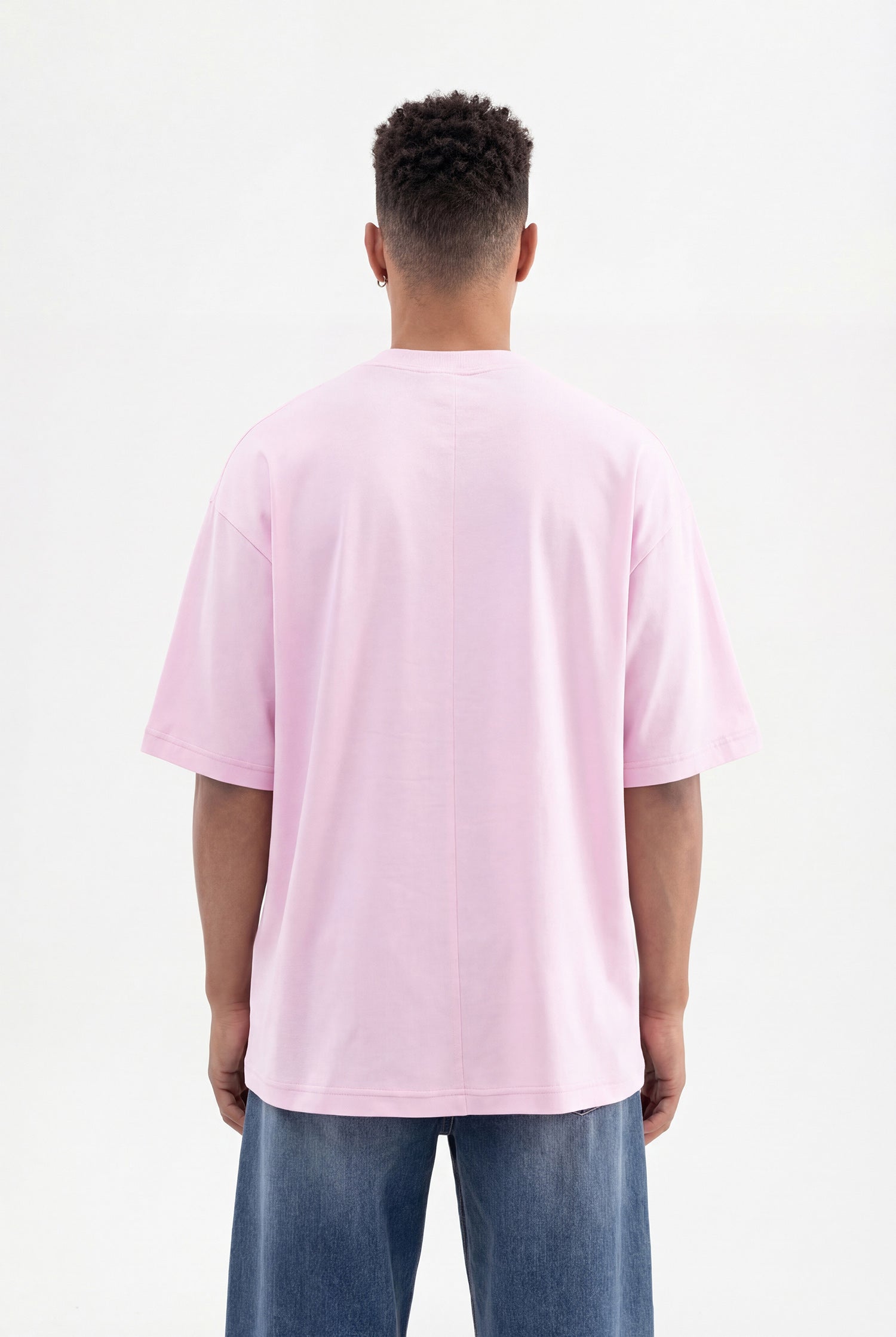 Erkek Basic Pamuklu Super Oversize Tişört Pembe-4