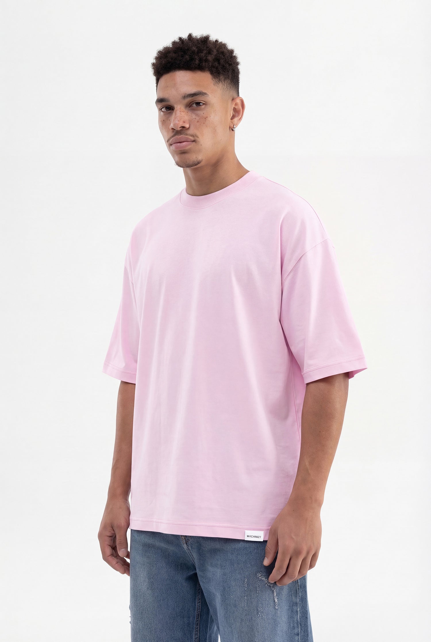 Erkek Basic Pamuklu Super Oversize Tişört Pembe